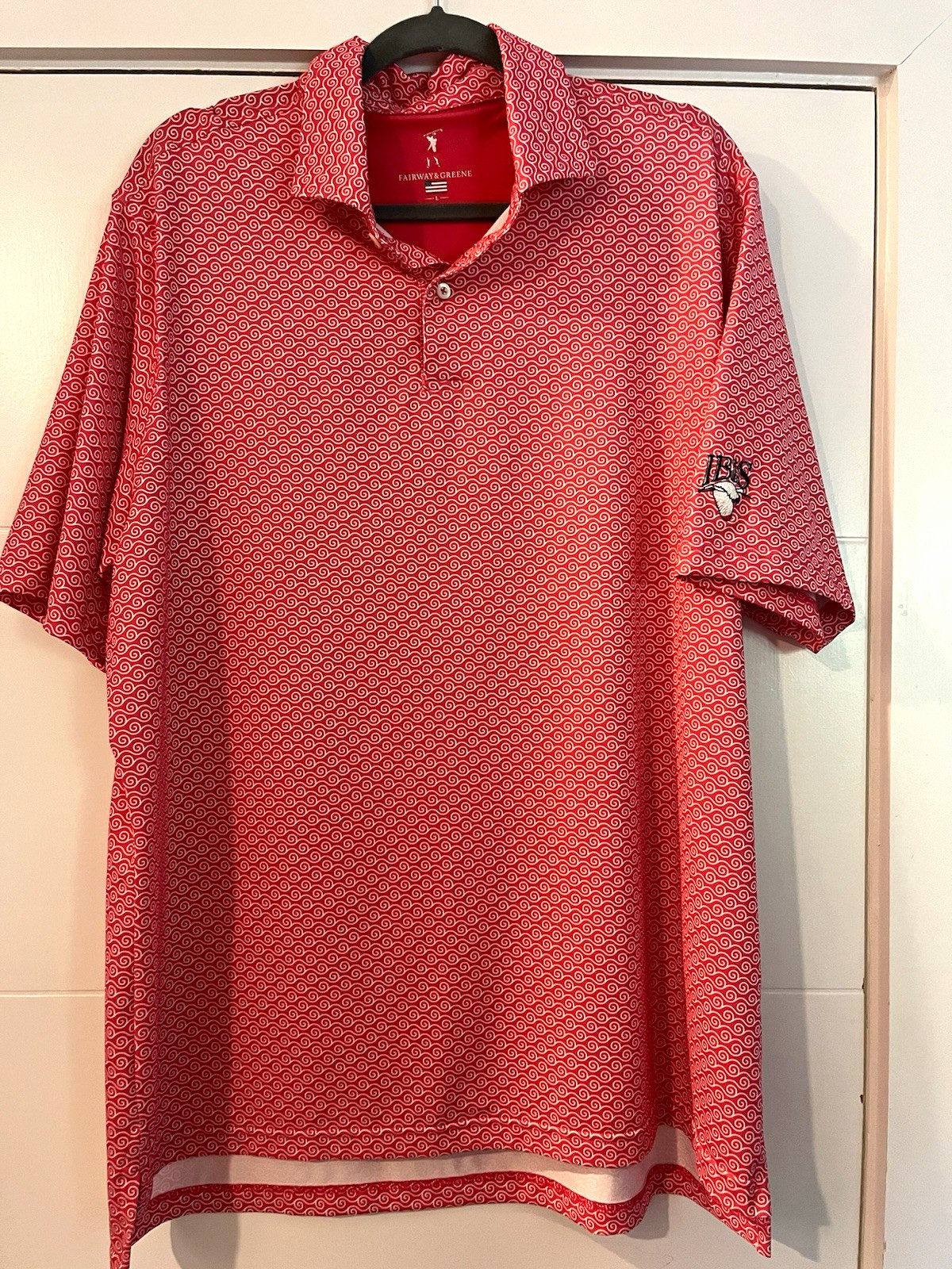 Fairway & Greene Men’s L Red/White Swirl Short Sleeve Polo Embroidered Logo