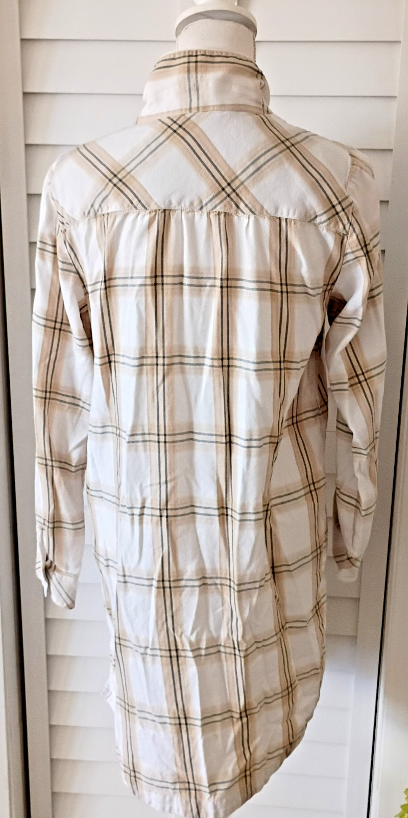 Soft Surroundings beige Plaid long sleeve Nightshirt lounge soft flannel S