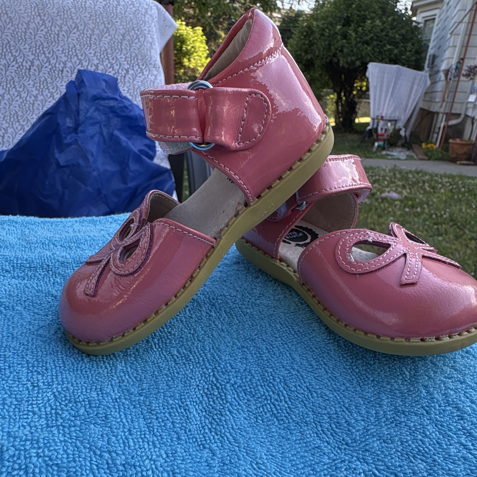 Livie & Luca Girls Pink Mary Jane Flats Hook & Loop Adjustable Strap Bow