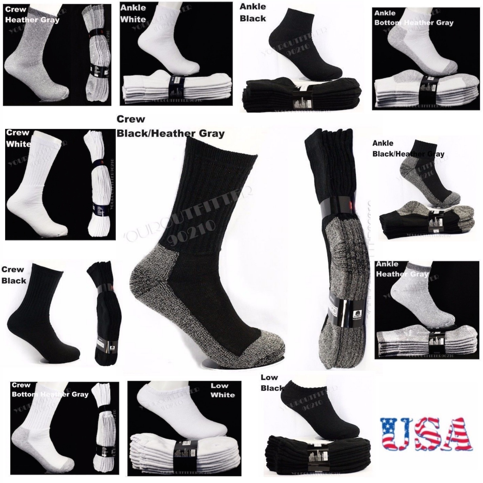 9-11 Women 10-13 10-15 Men Heavy Cotton Socks Lot Sports Crew Anklet Low Cut