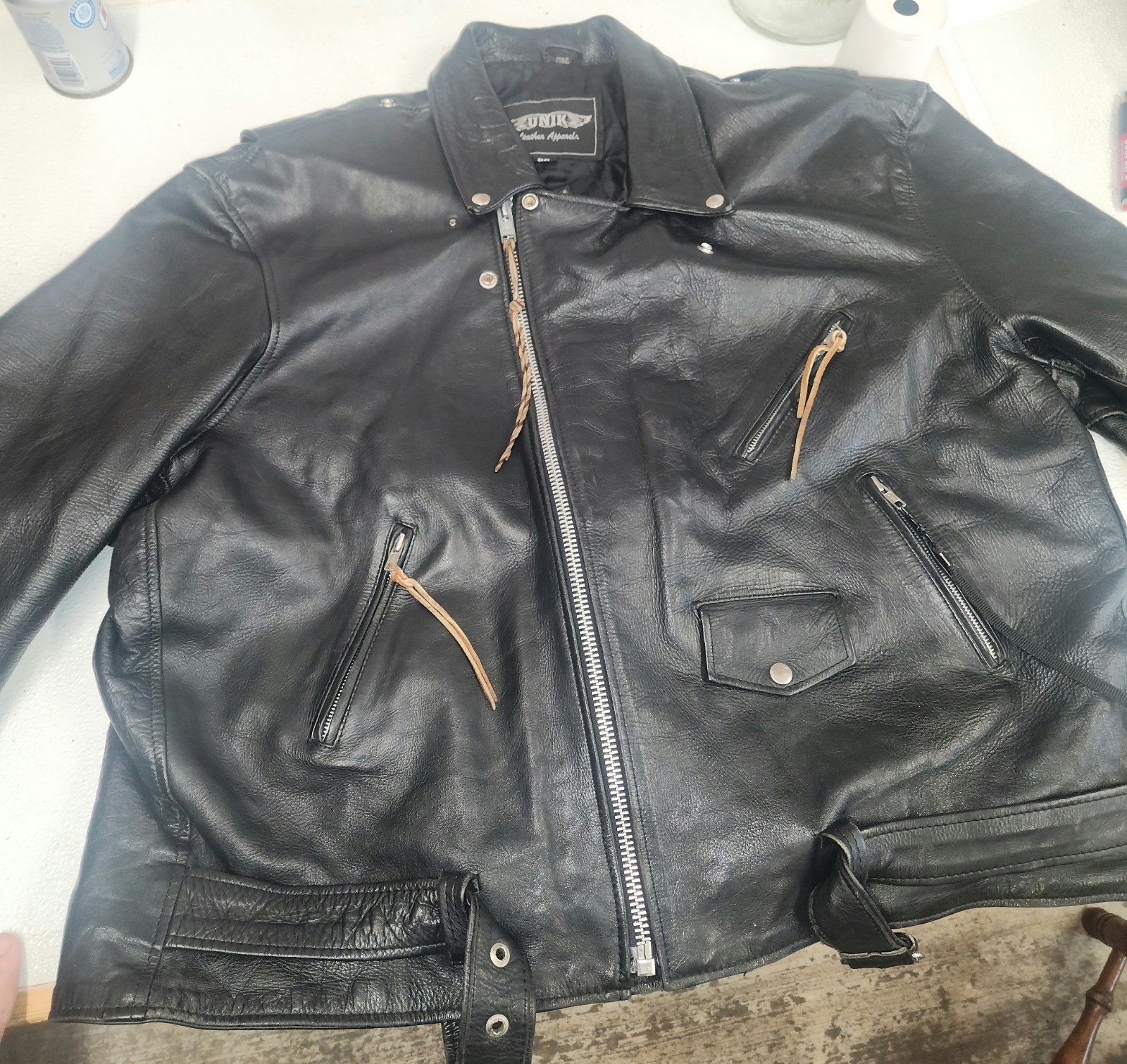 Vintage Unik Leather Motorcycle Jacket Size 60