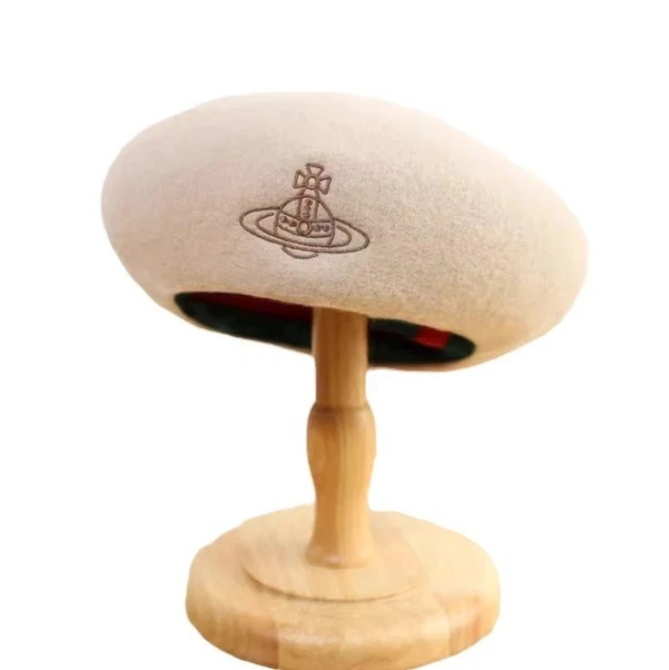 Vivienne Westwood Beret hat Cap Beige Orb Embroidery Wool Ladies S-M