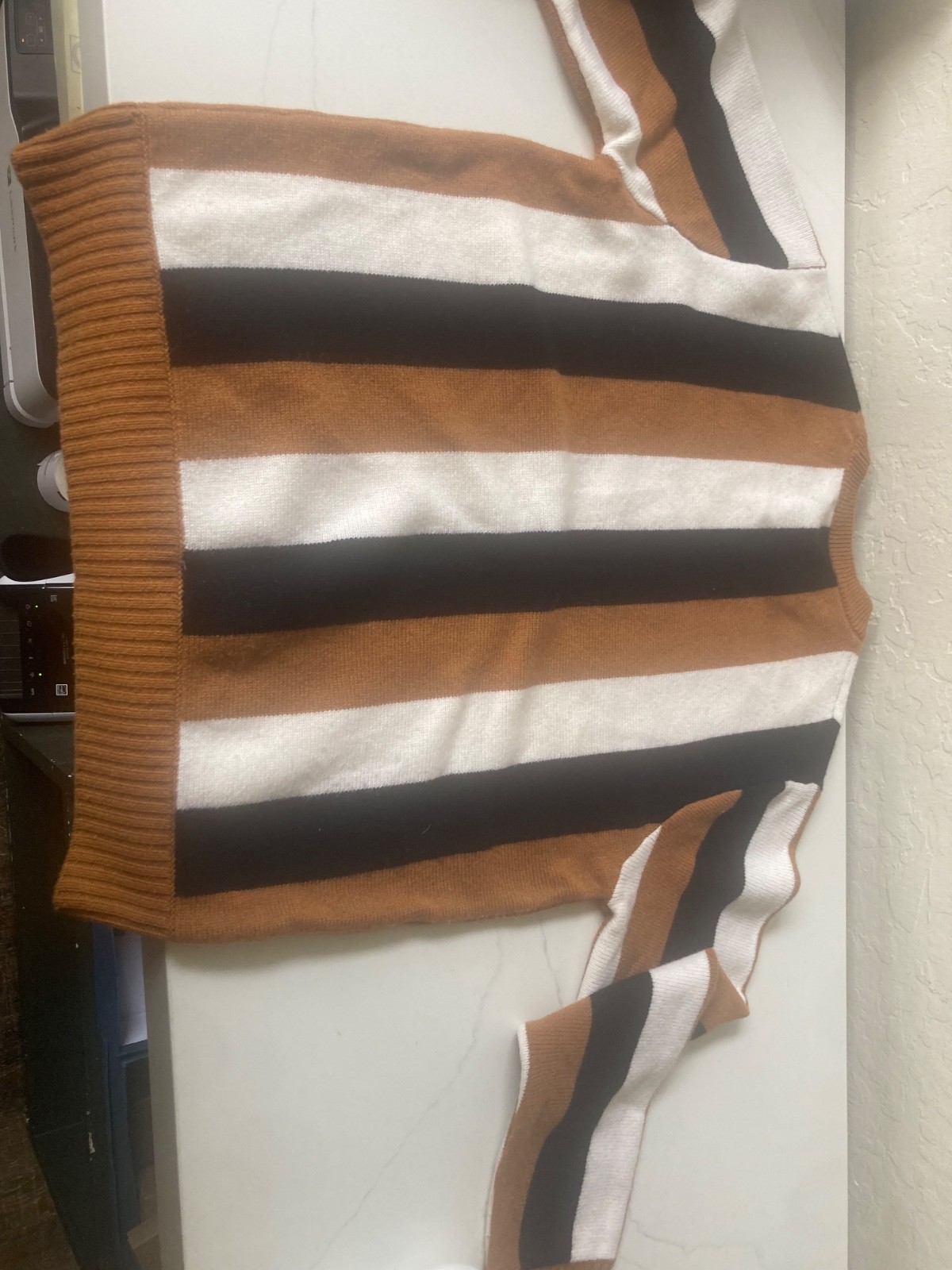 Sandro Striped Sweater Black White Brown Wool Cashmere Preppy Cozy Office Work L