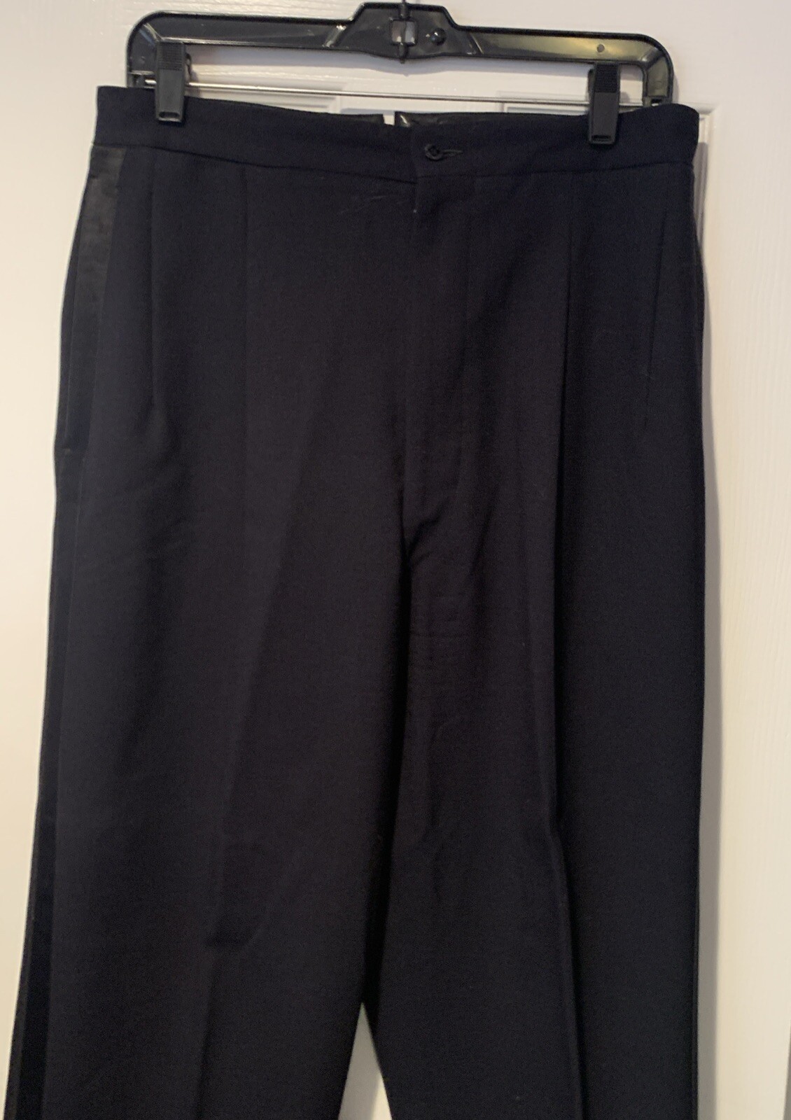 Oakloom Mens Blue Wool Lined Tuxedo Satin Trim Size 42-43 Pants 31-30
