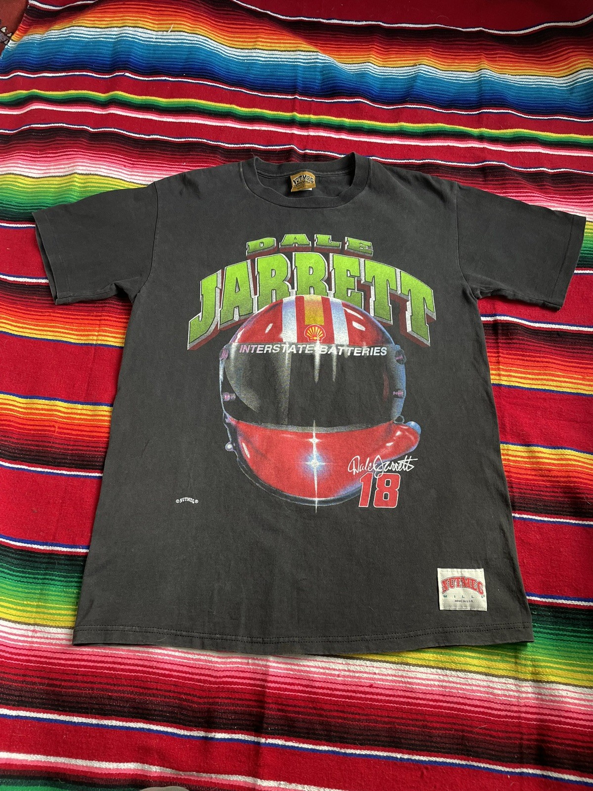 Vintage 90s Nutmeg Mills Dale Jarrett NASCAR Helmet Shirt Medium Racing Tee USA