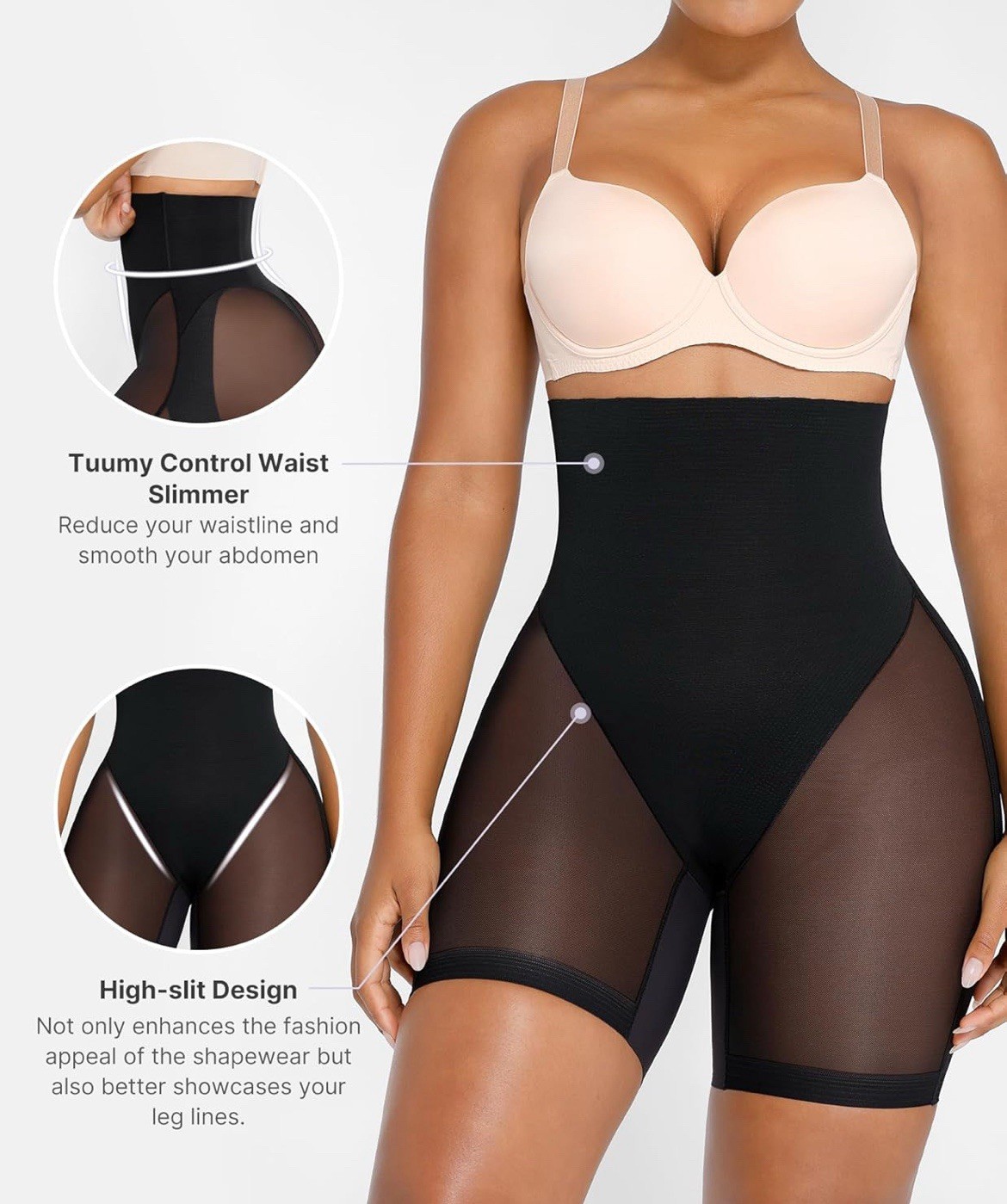 SHAPELLX Shapewear Tummy Control High Waist Shaping Butt Lifting Shorts Cincher