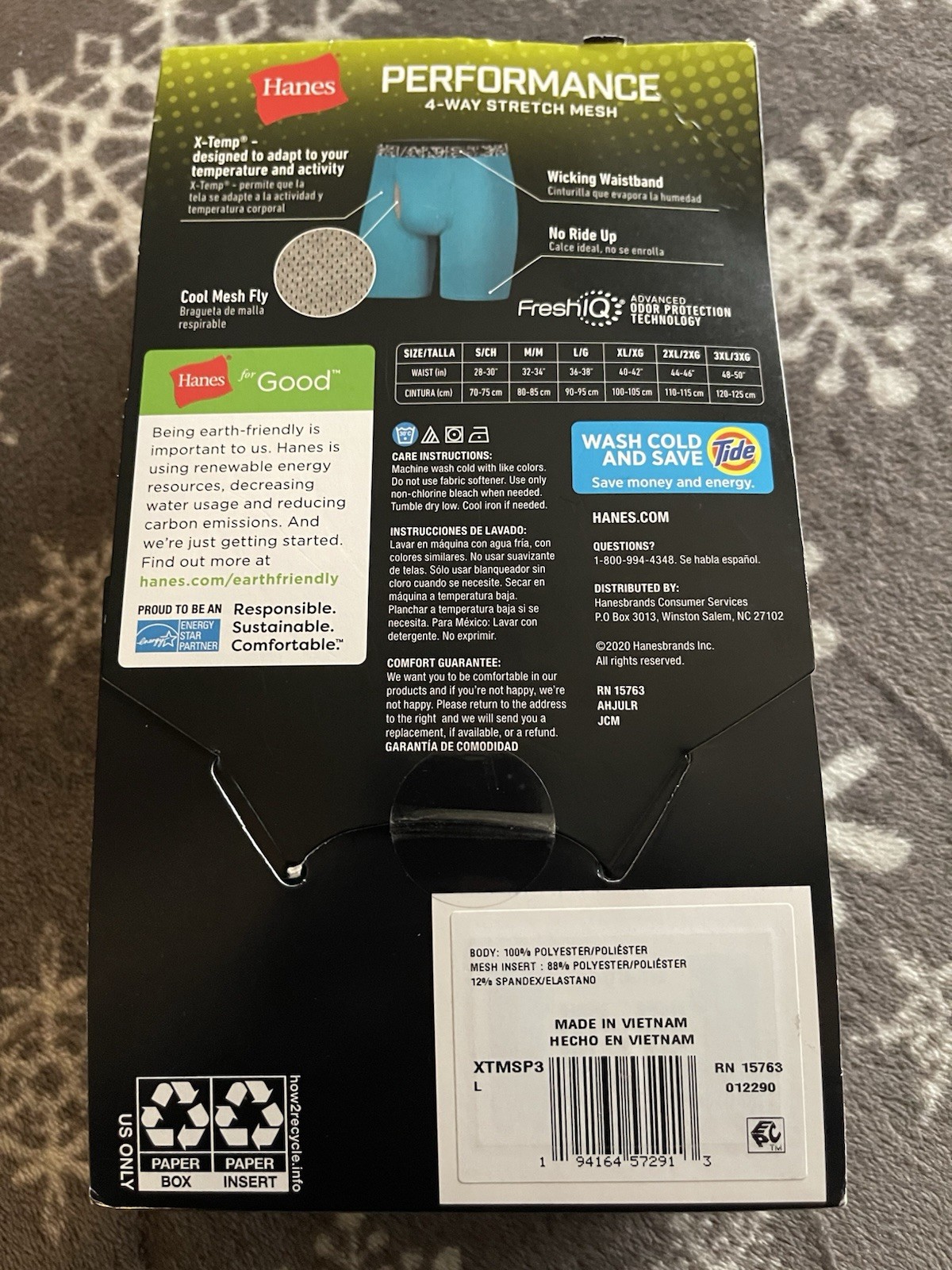 Hanes X Temp Performance 3 Pack Tagless Long Leg Boxer Briefs Size L-36-38” NEW
