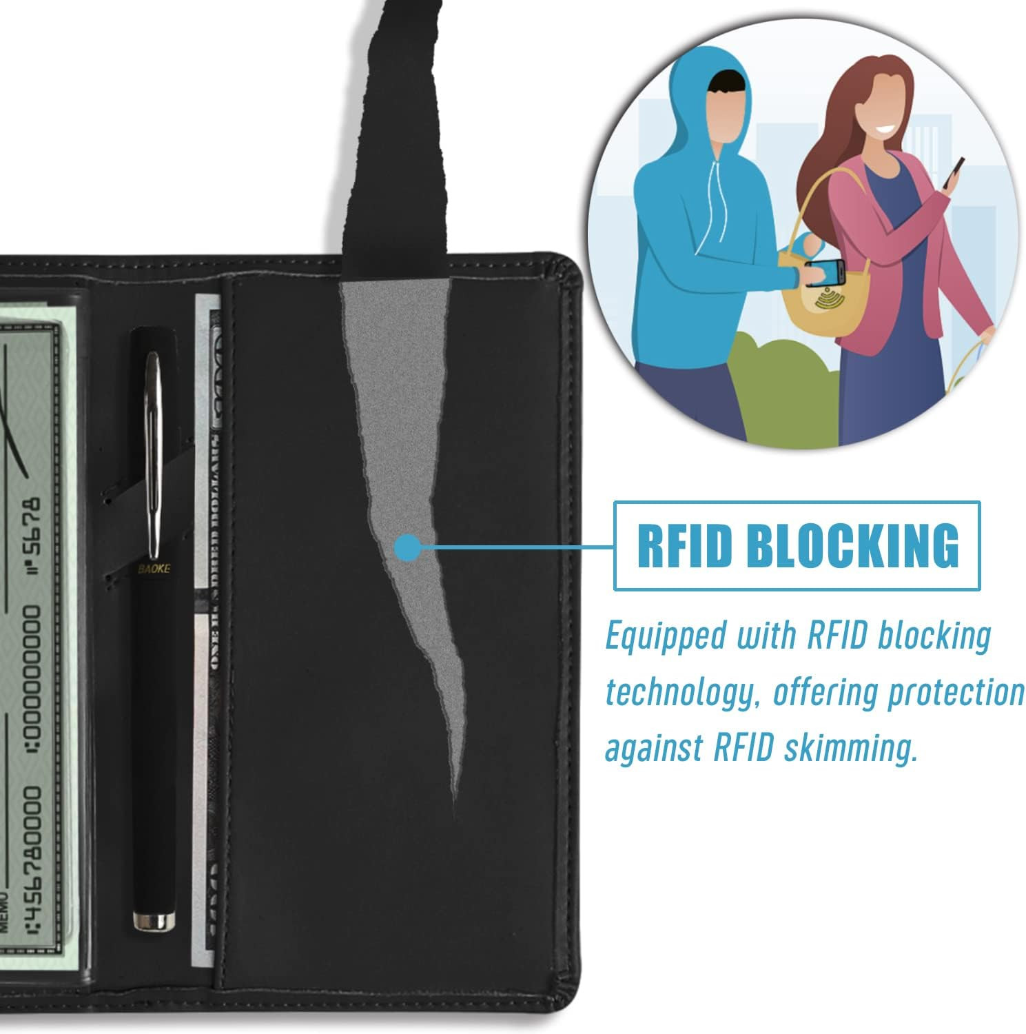Sanlykate Leather Checkbook Cover for Men and Women, Check Book Case Card Holder