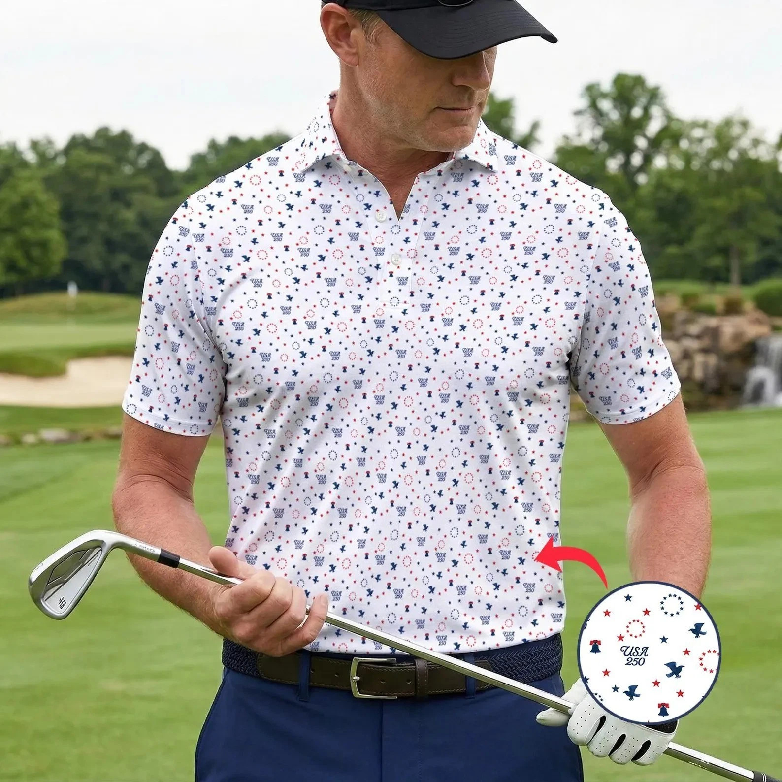 250th Golf Polo Shirt, Patriotic America Anniversary Golf Shirt,Independence Day