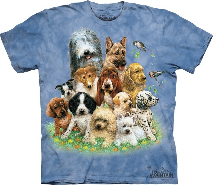 The Mountain Puppies in Grass Cute Dogs Blue Pets Cotton Animal T-Shirt S-3X