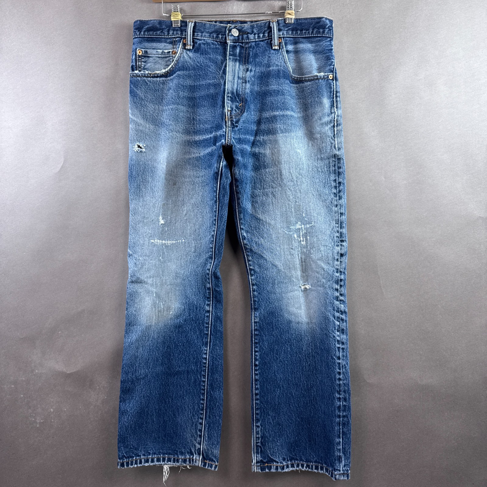 Levis 517 Jeans Mens 34×29 Blue Bootcut Denim Pants Repaired Faded Distressed