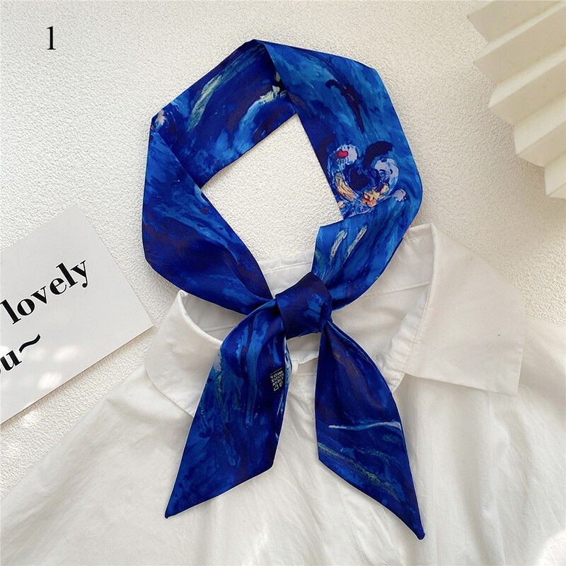 Floral Skinny Satin Scarf / Head Scarves / Skinny tie / Handbag handle wrap New