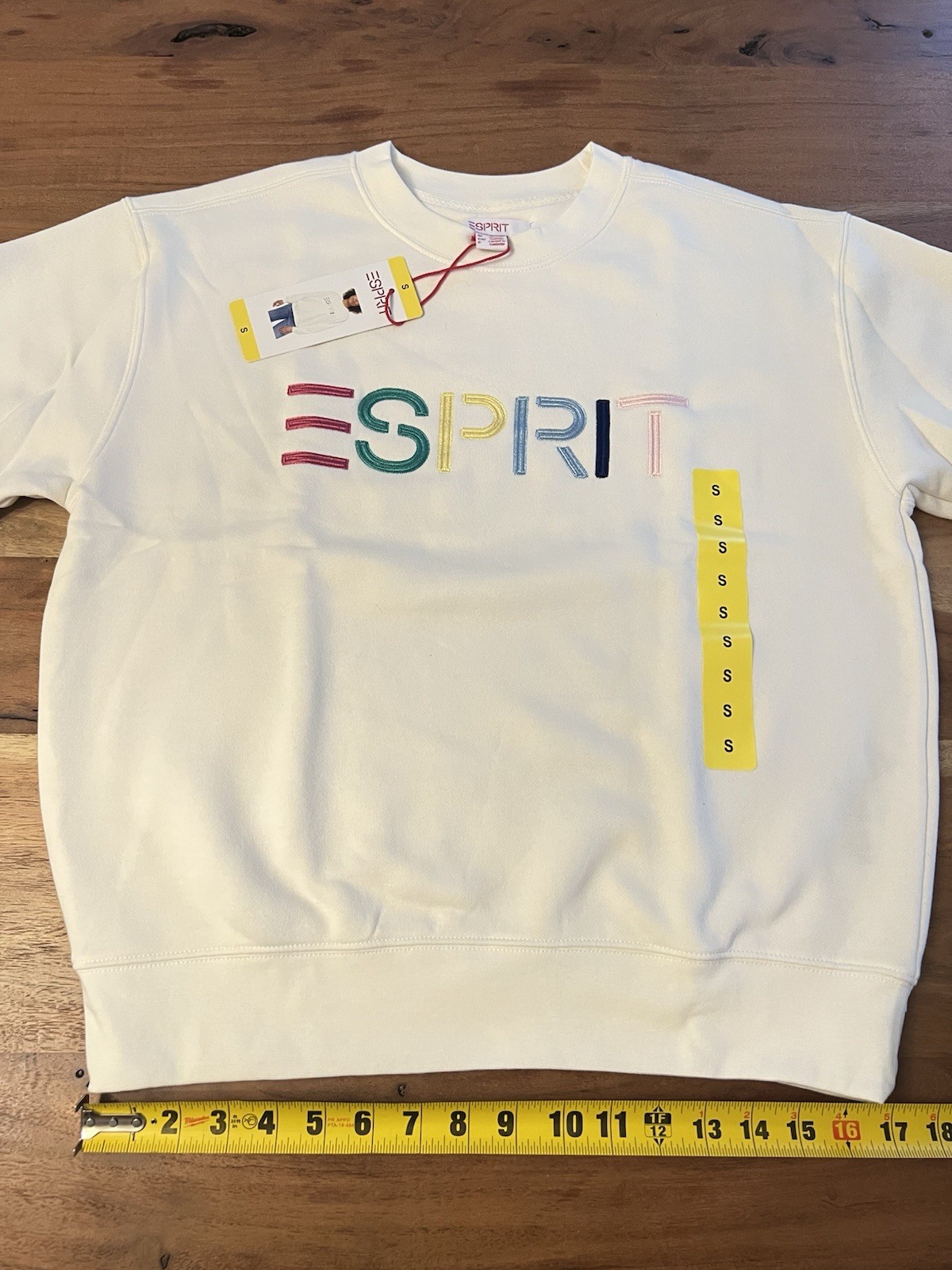 Esprit Womens Cream Crew Neck Embroidered Logo Soft Fleece Sweatshirt 80’s Small