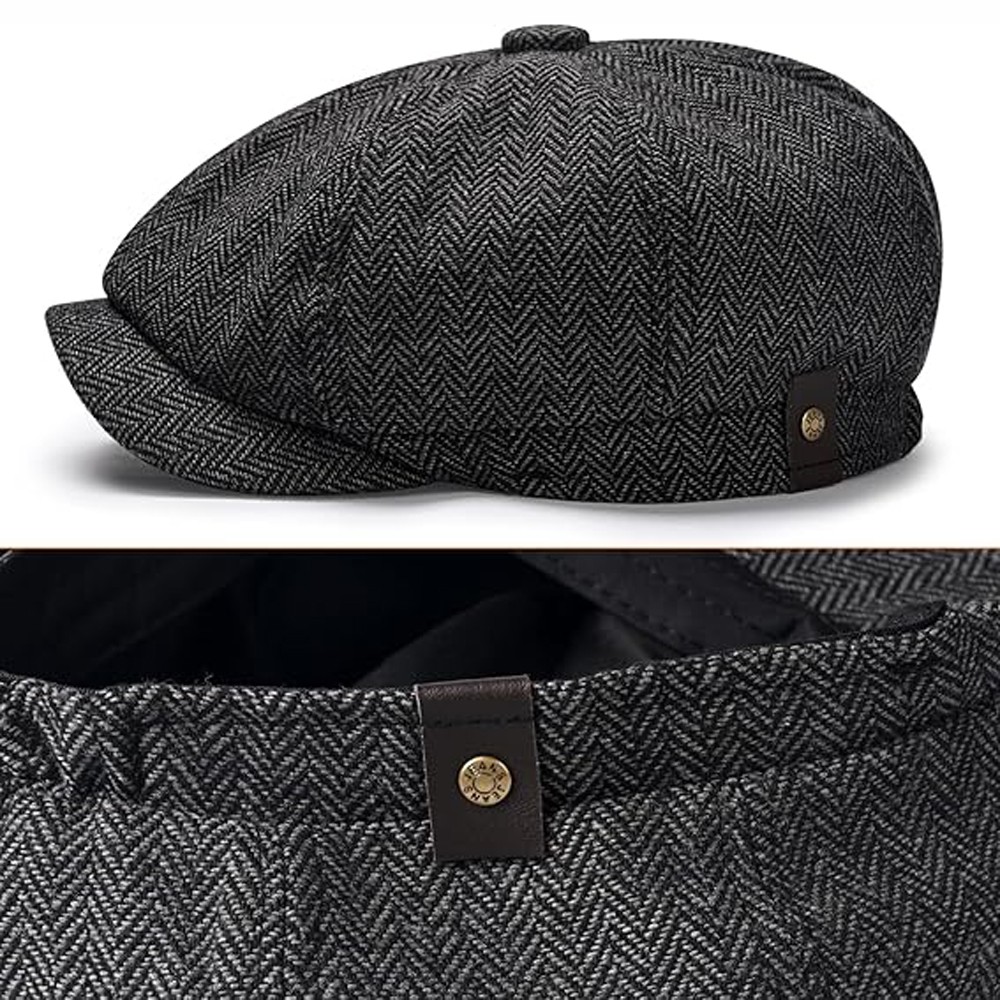 Classic Peaky Blinders Hat Newsboy Flat Cap Driver Herringbone Tweed Wool Baker