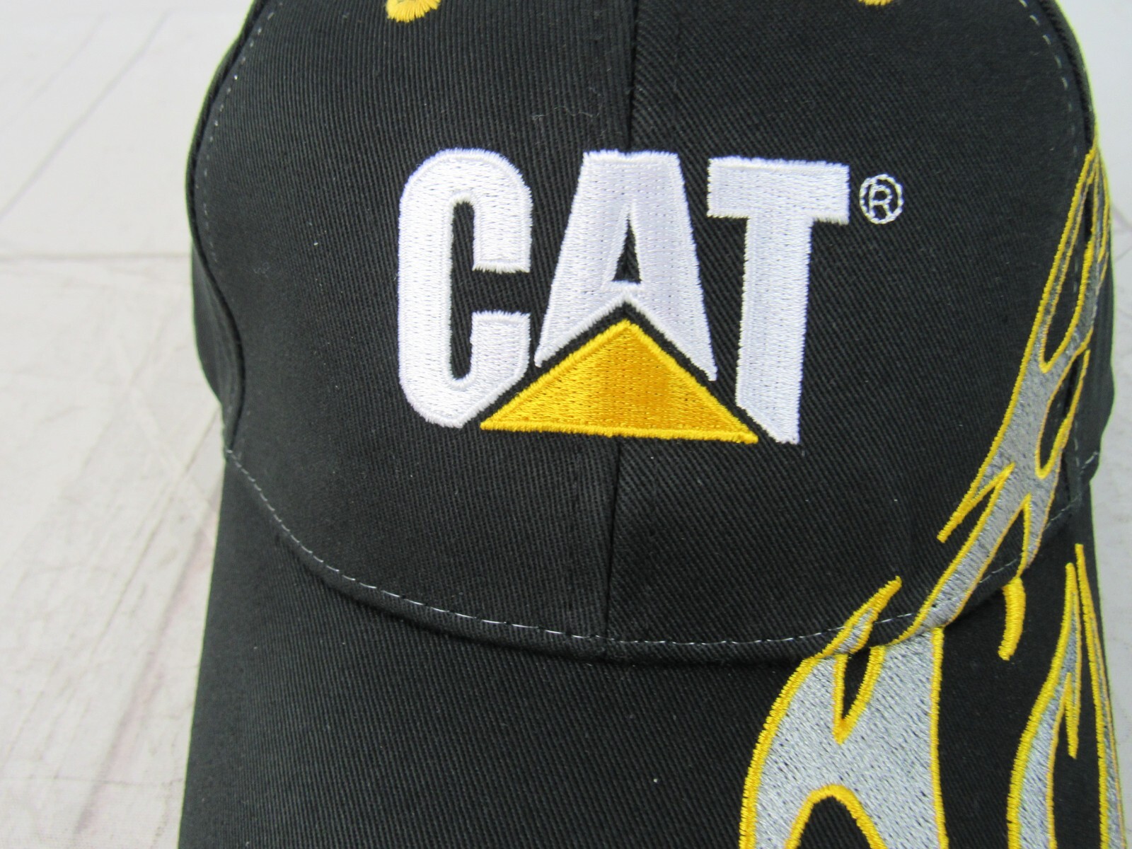 CAT Caterpillar Black with Embroidery Flames Baseball Hat Strapback