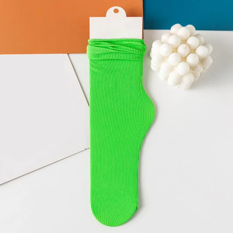 Women Summer Thin Long Socks Ice Velvet Soft Breathable Solid Black White Beige