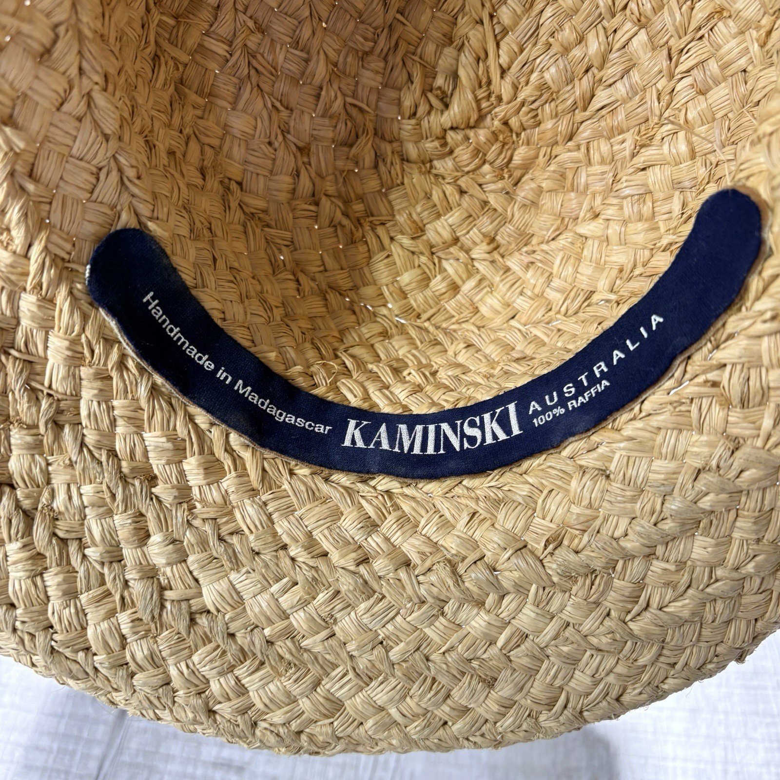 Helen Kaminski Australia 100% Raffia Hat Handmade In Madagascar Natural Roll Rim