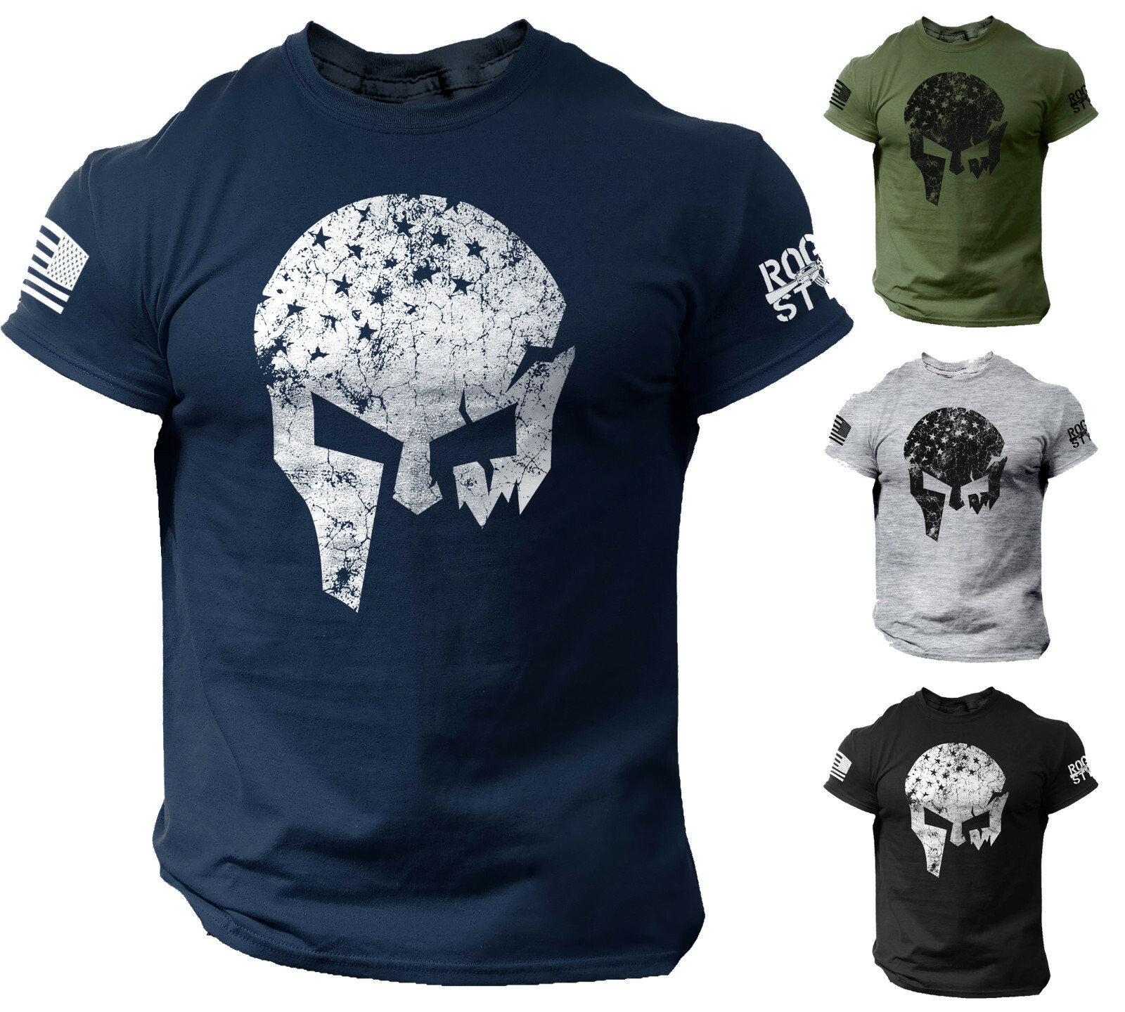 Skull Warrior Men’s T Shirt Vikings American Flag Style US Veteran Tee