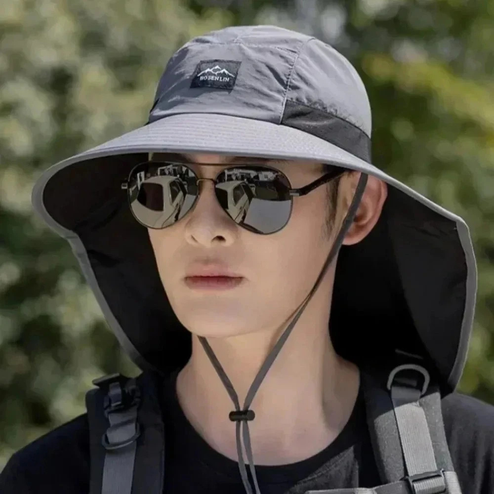 Wide Brim Sun Hat with Neck Flap UV Protection Hiking Fishing Cap for Men Women