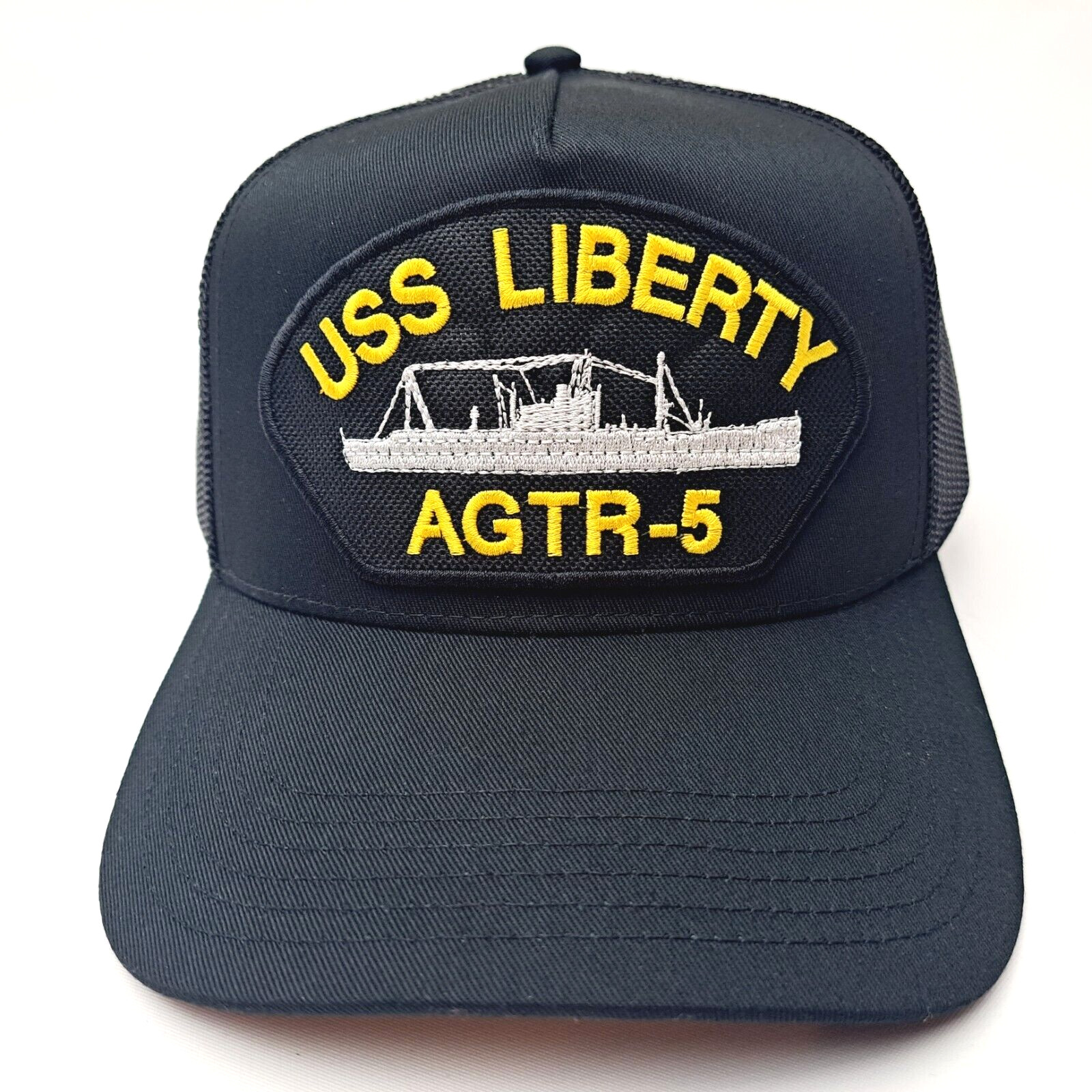 US Navy USS Liberty AGTR-5 Men’s Embroidered Patch Cap Hat Black Cotton Mesh