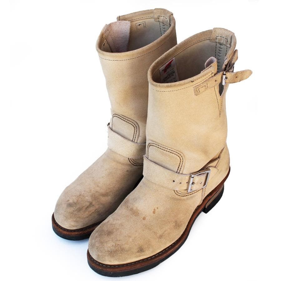 Red Wing 8268 Engineer Biker Boots Men’s 8.5 D Beige Abilene Roughout Steel Toe