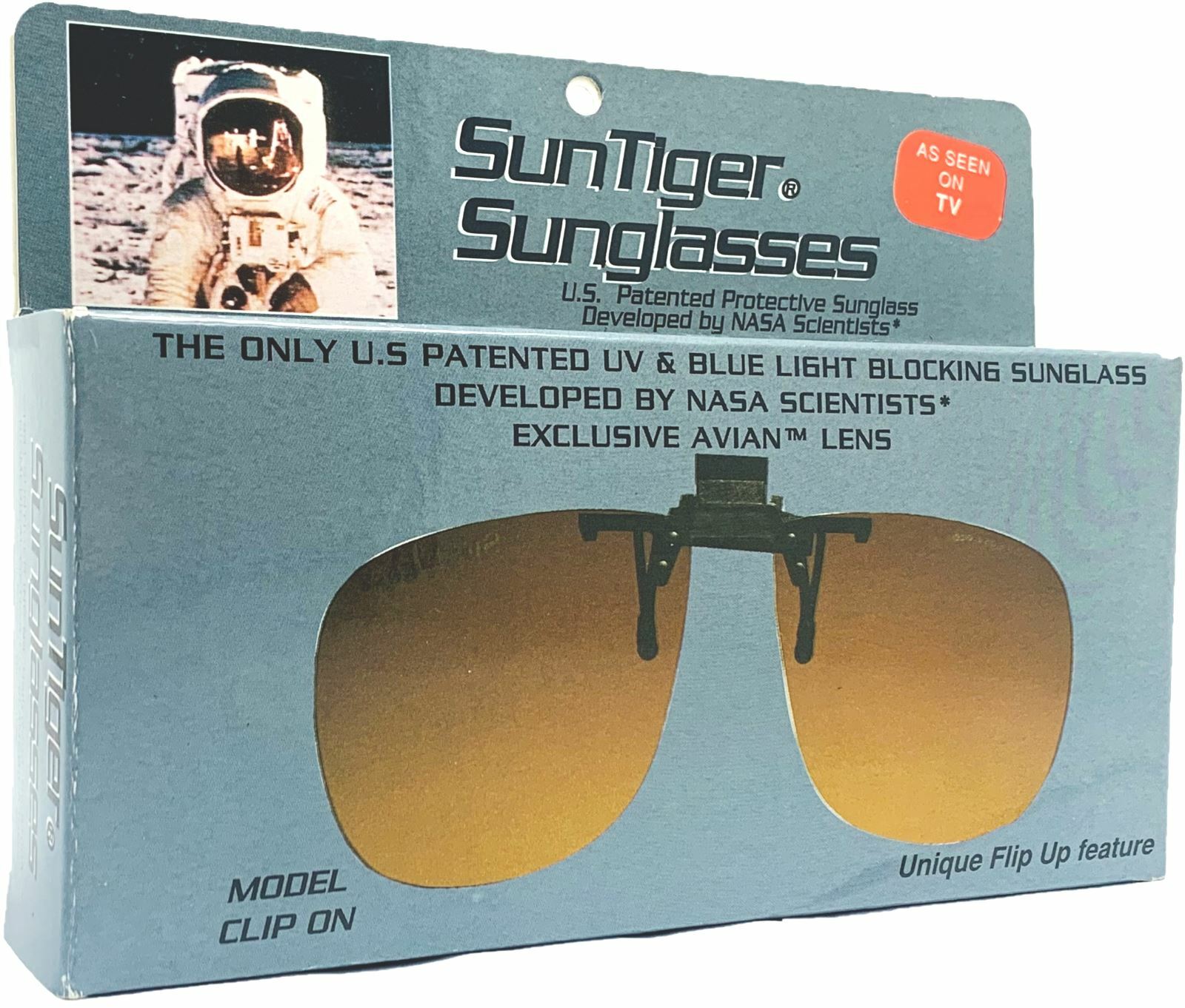 Original Vintage SunTiger Clip On Flip Up Sunglasses Patented Avian Orange Lens