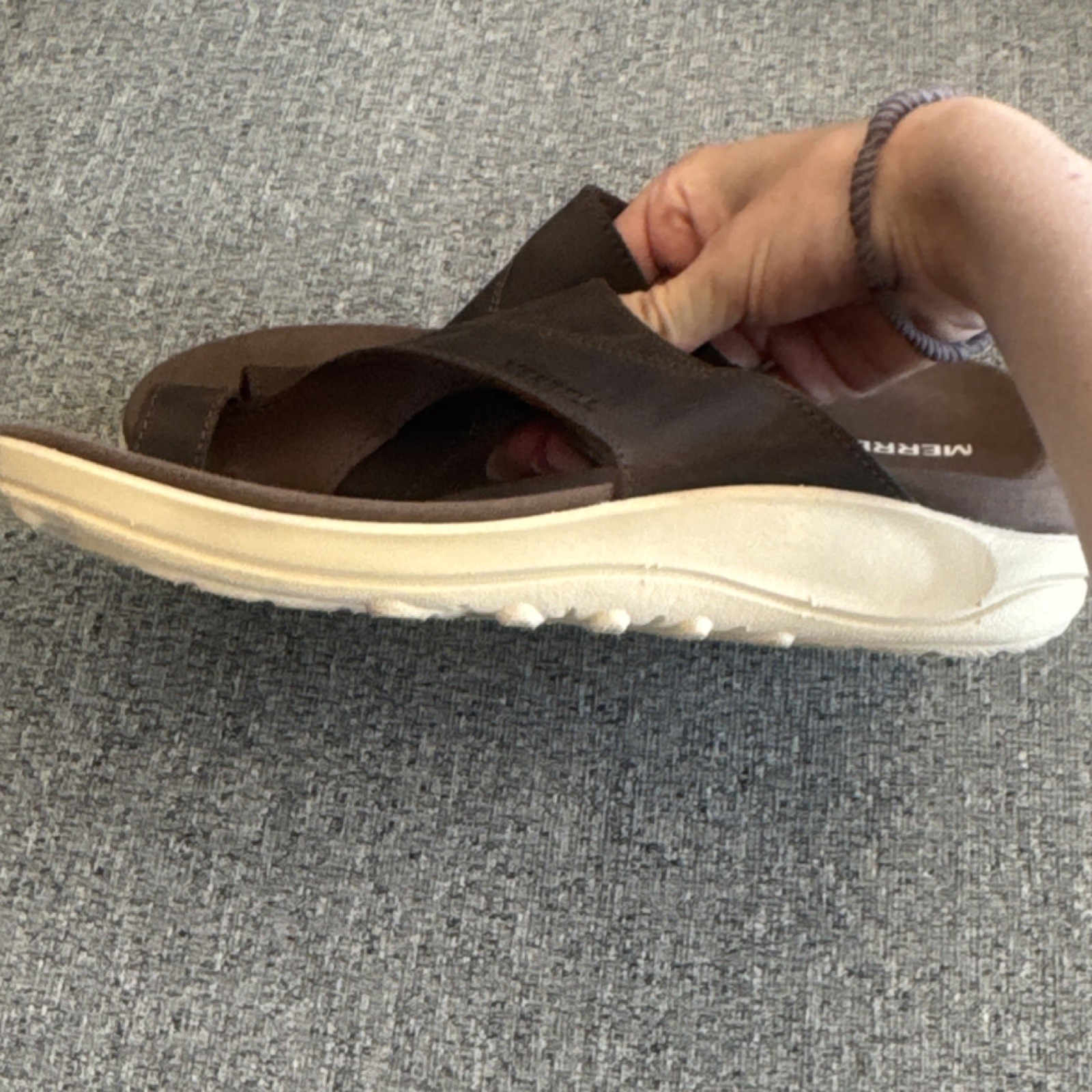Merrell Women’s Brown Leather Slide Sandals Cushioned Comfort US 6 EU 37 UK 4