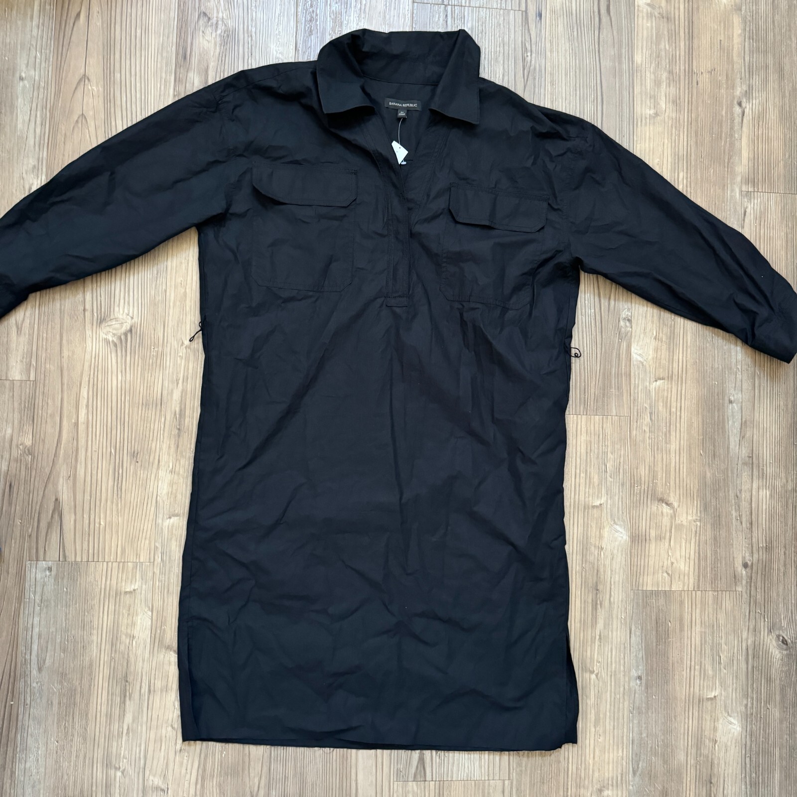 NWT Banana Republic Shirt Dress Womens Black Long Sleeve Button Up Sz M No Belt