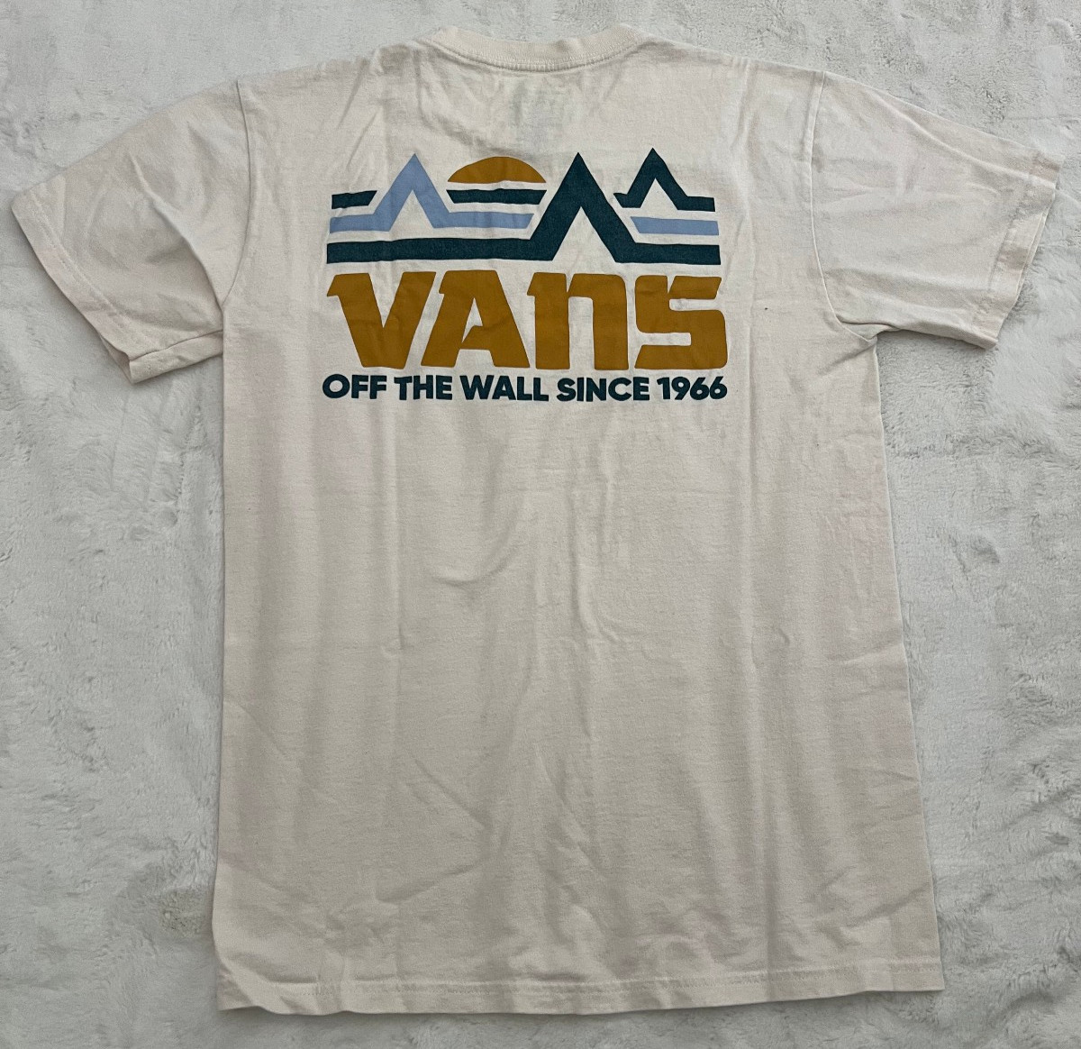 Vans Off The Wall Since 1966 T Shirt Mens Small Cream Skate Logo Graphic Tee Top