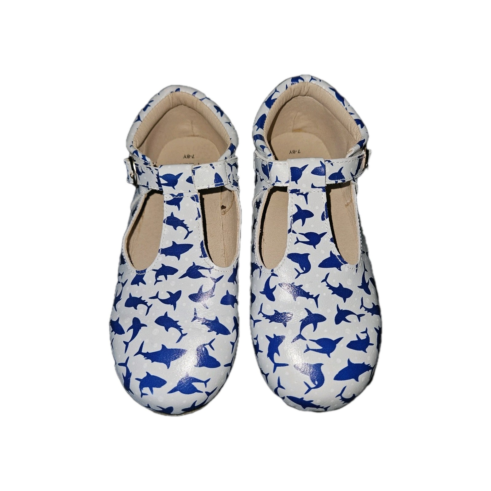 Monkey Feet (7-8 years) 2-3Y girls leather Mary Jane shoes blue shark