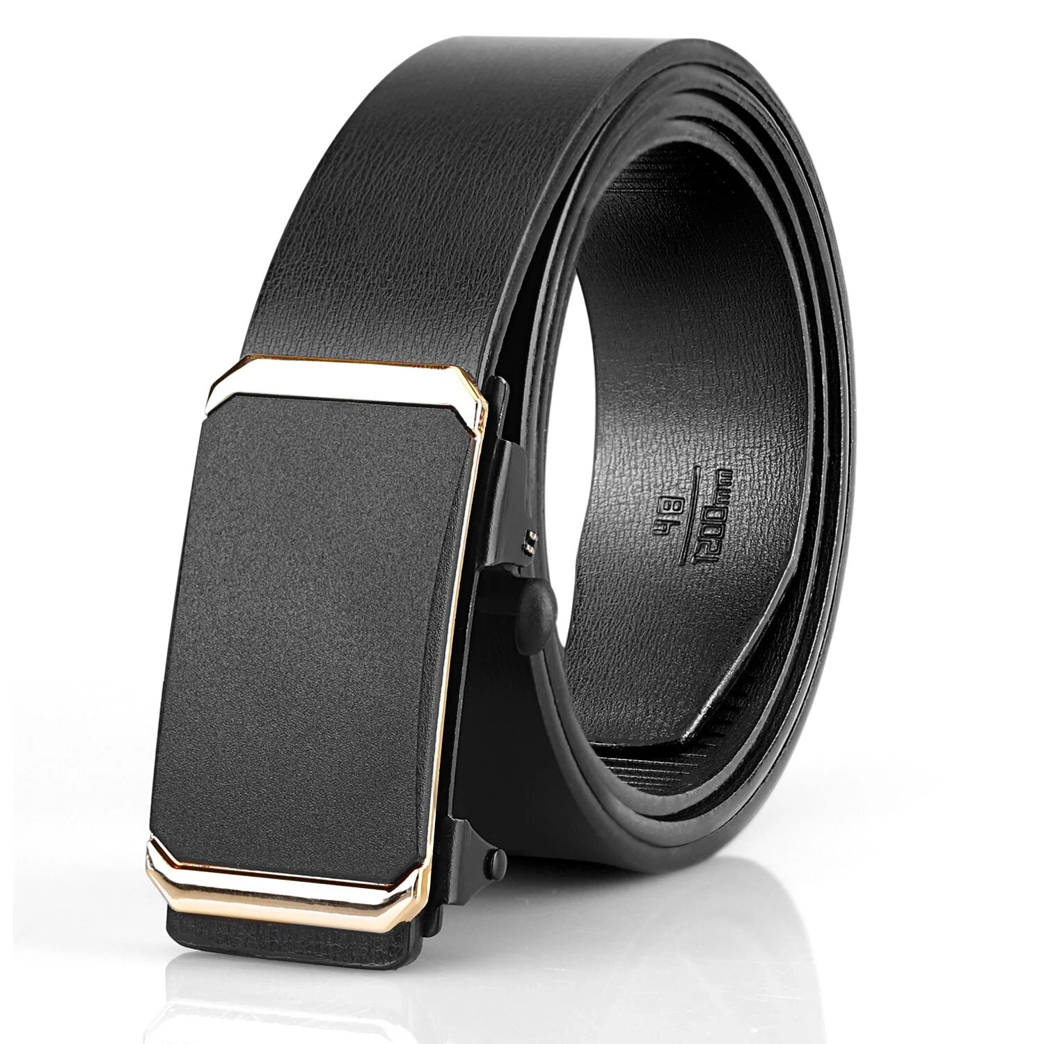 Men’s Belt Leather Ratchet Belt For Men Adjustable Automatic Buckle With GoldRim