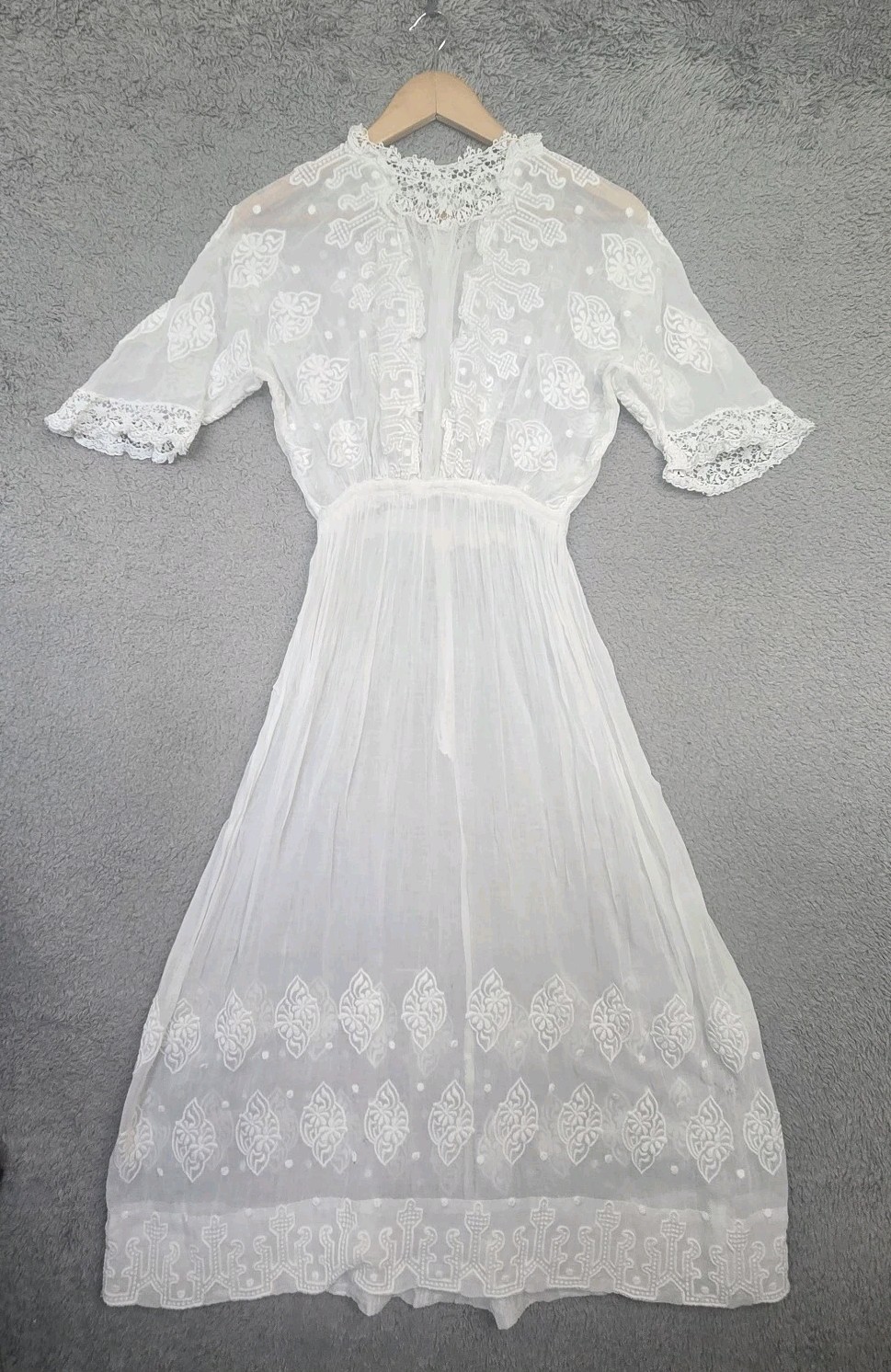 Antique 1900s 10s 20s Embroidered Cotton Lace Lawn Tea Under Dress XXS/XS READ