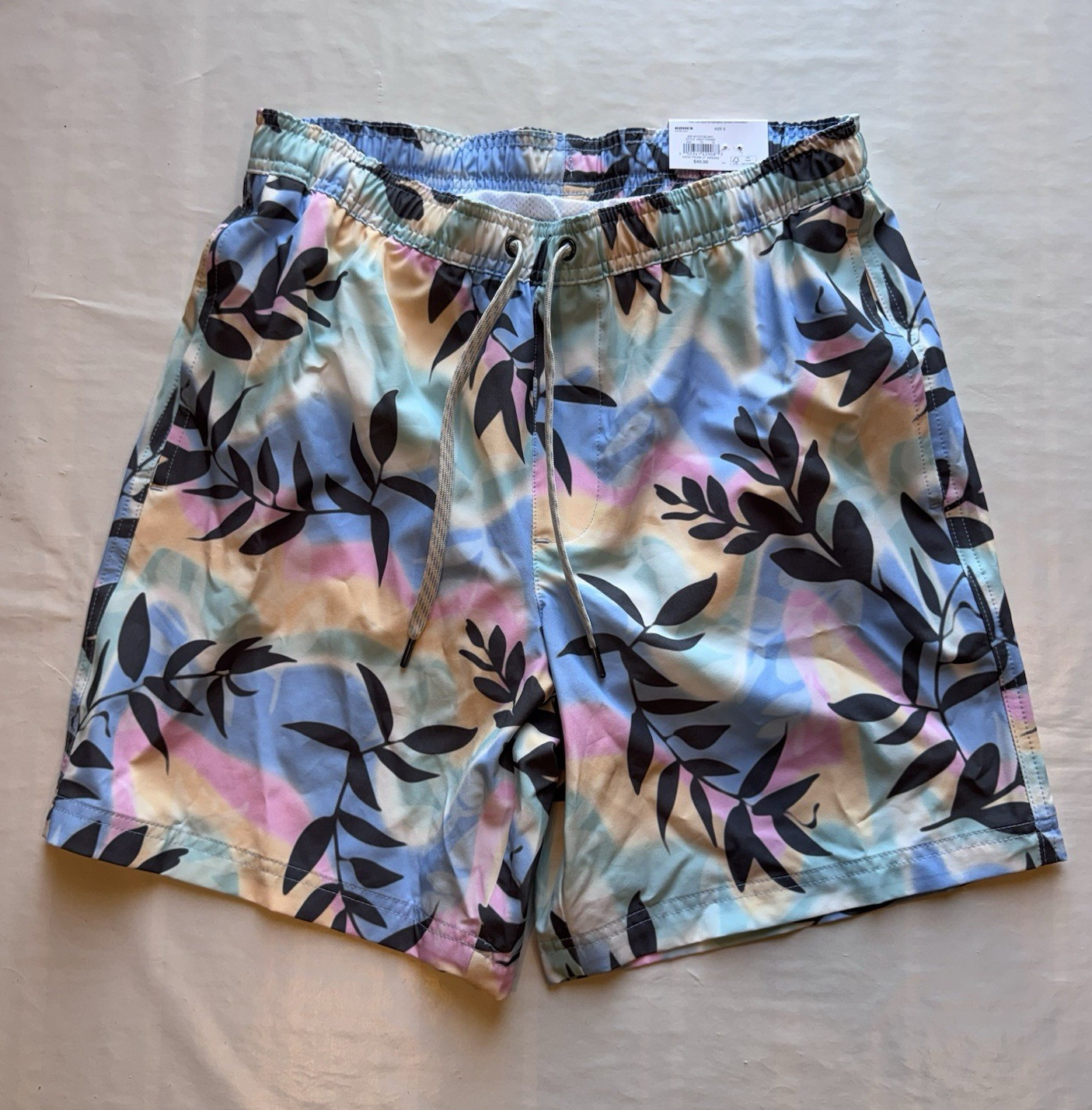 Sonoma Men’s Swim Trunks – Floral Multicolor – Small – Drawstring Pockets Beach