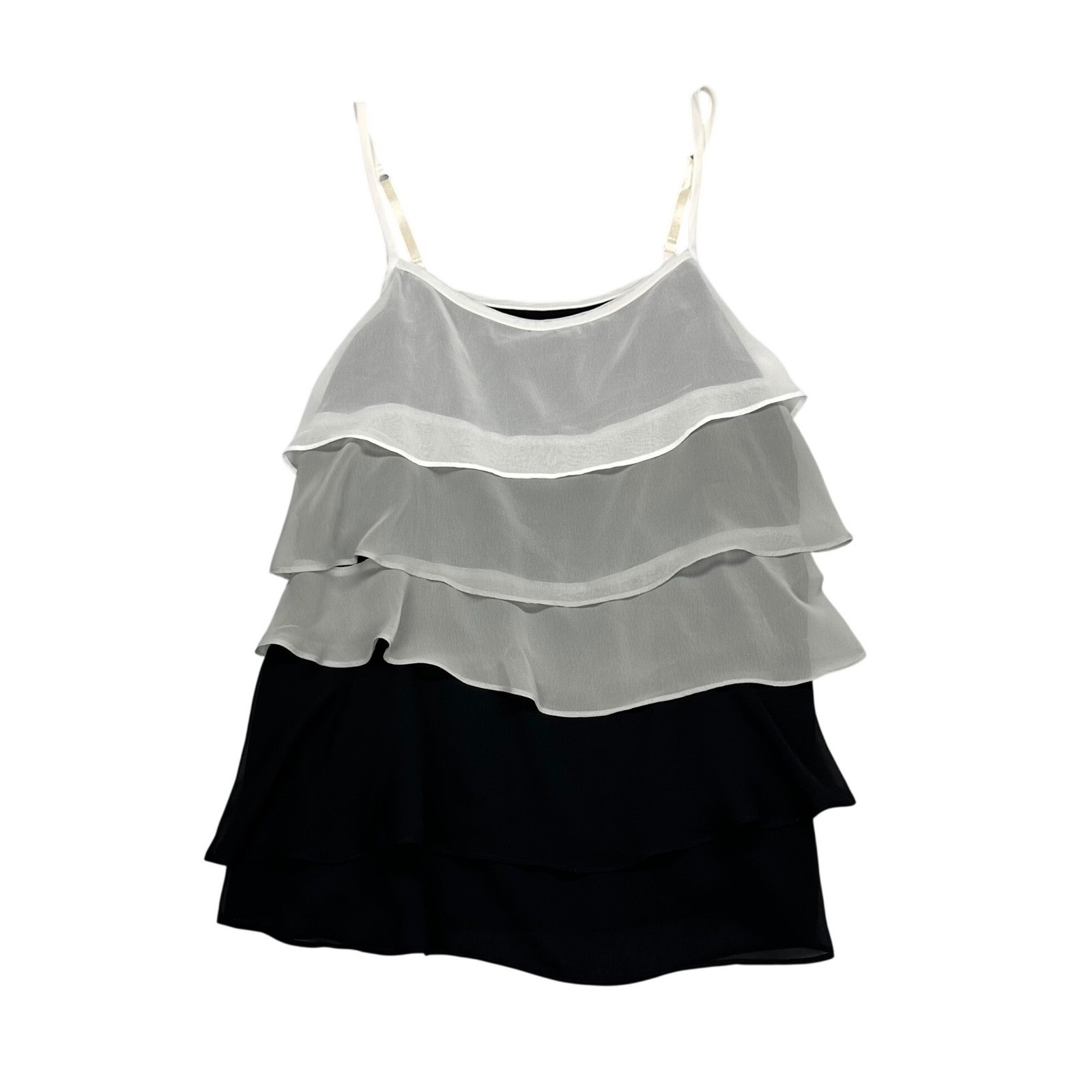 New York & Company Womens Medium Tiered Chiffon Camisole Black Grey White Ruffle