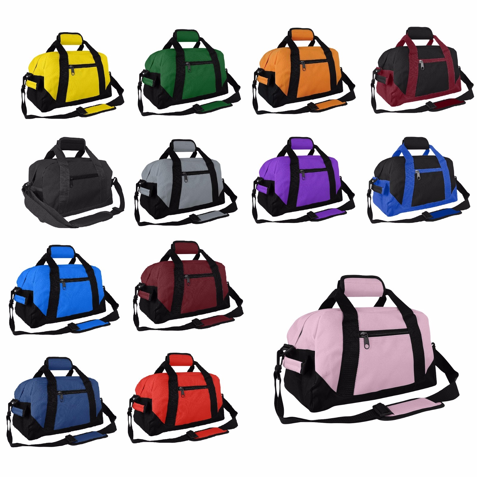 DALIX 14″ Duffle Gym Mini Travel Bag Green Black Gray Blue Red Pink Orange