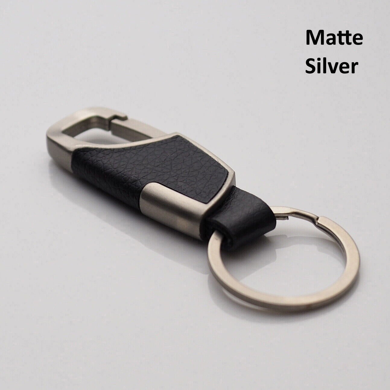 Men’s Women’s Style Leather Clip Keychain Car Key Ring Fob Holder matte Silver