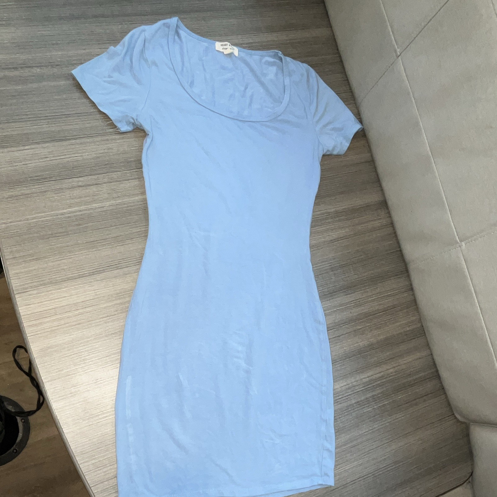 Heart & Hips Women’s Blue Solid Bodycon Short Dress Short Sleeve Scoop Neck S
