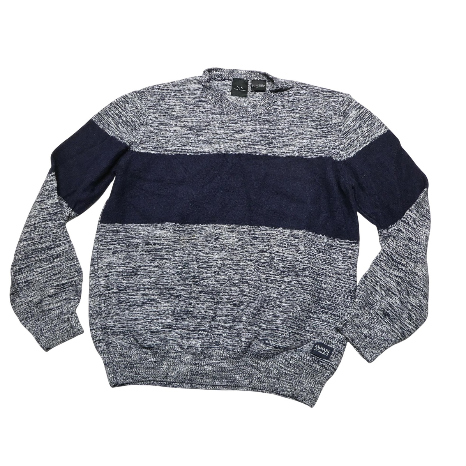 Armani Exchange Sweater Mens XL Gray Cotton Striped Crewneck Knit Pullover