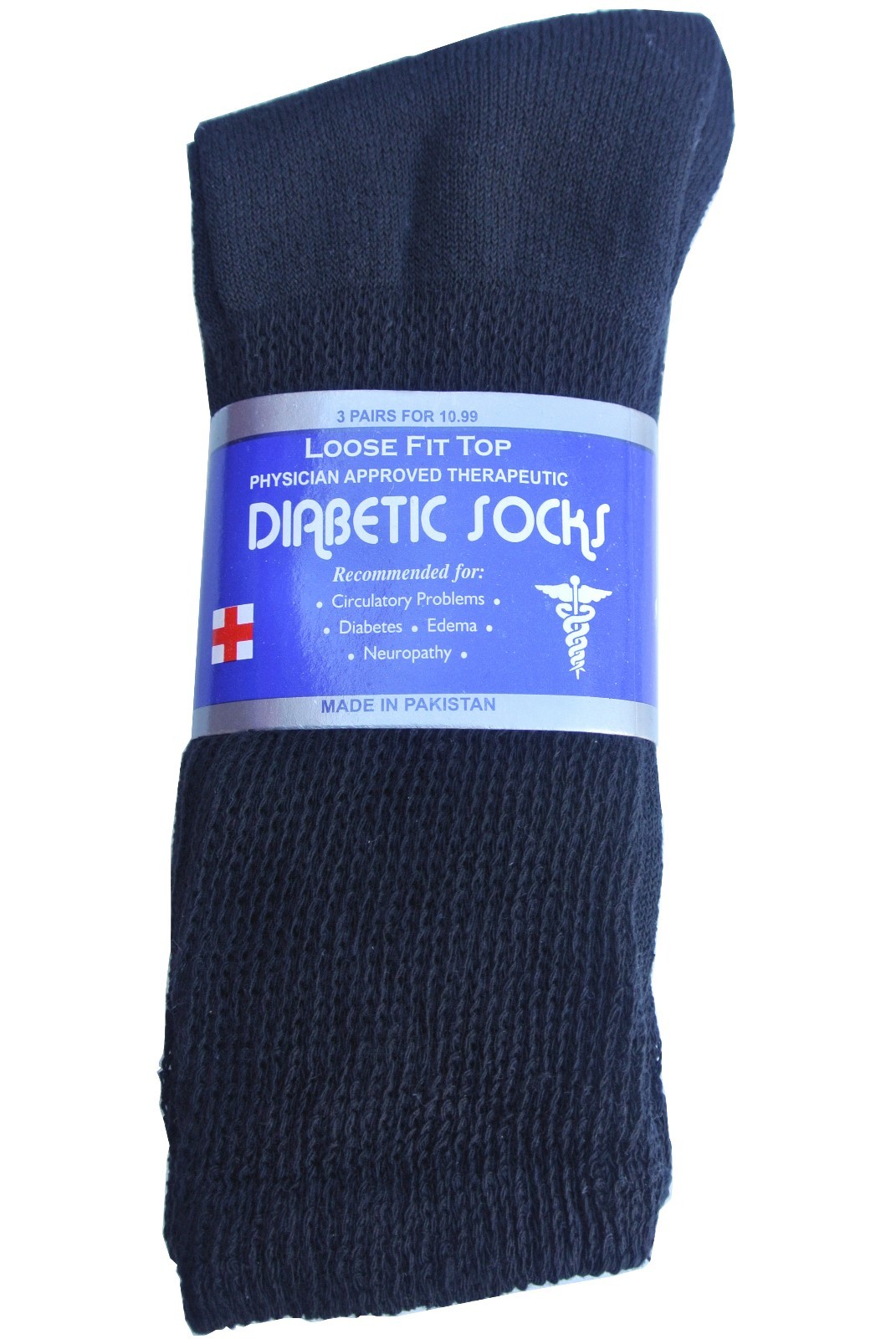 Black CREW Diabetic SOCKS ” LOOSE FIT TOP ” NEW Size up to 13-15