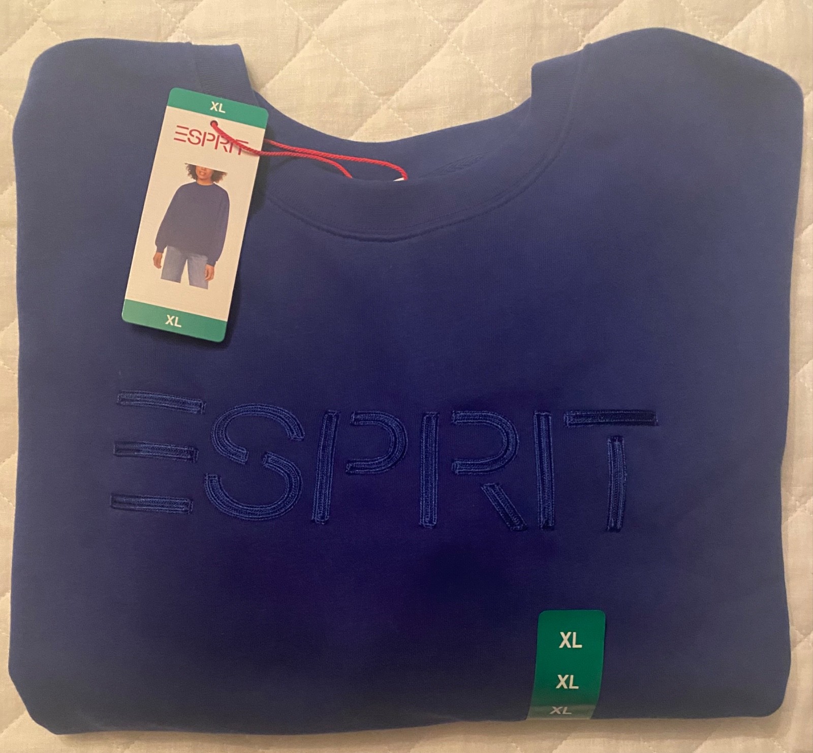 ✨ Costco Esprit Blue Crew Neck Fleece Sweatshirt XL Retro 80s NWT Viral ✨