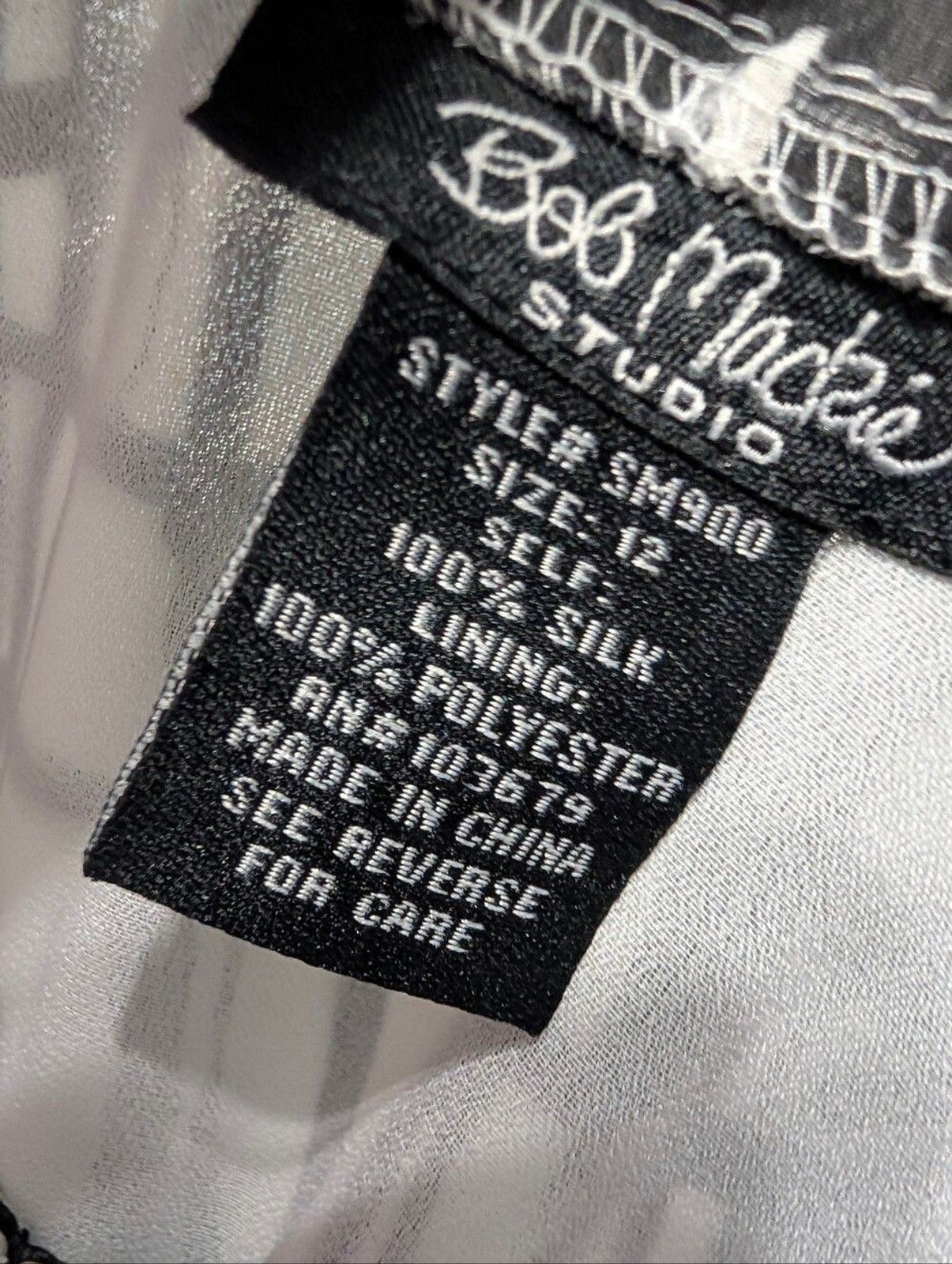 Vintage Bob Mackie Studio Silk Beaded Black White Abstract Sheer Blouse 12 Artsy