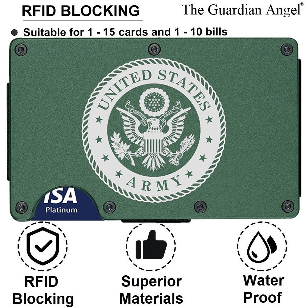 United States US Army Titanium Carbon Fiber RFID Blocking Green Wallet Gift D7