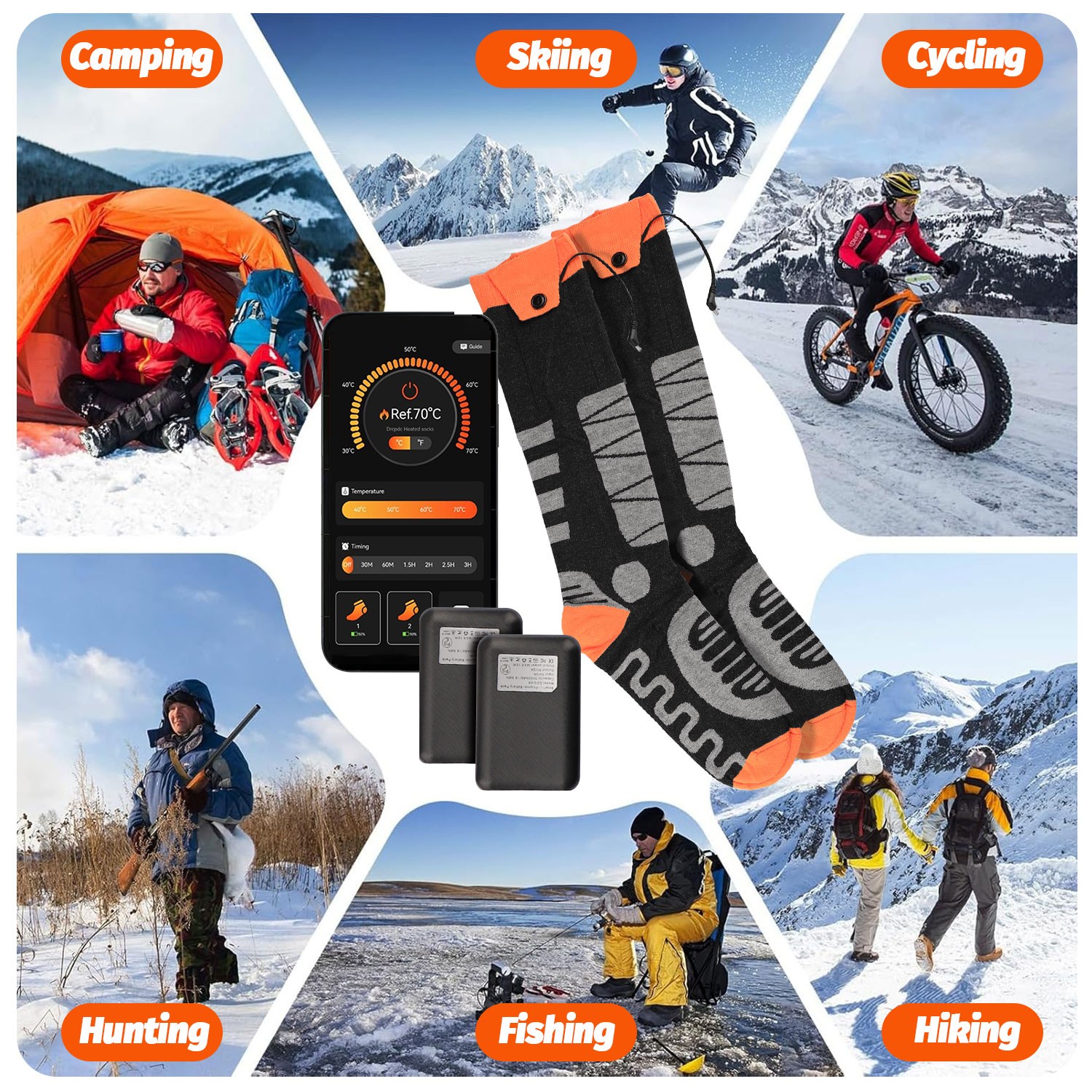 Electric Heated Socks Rechargeable Battery Men Women Winter Foot Warmer