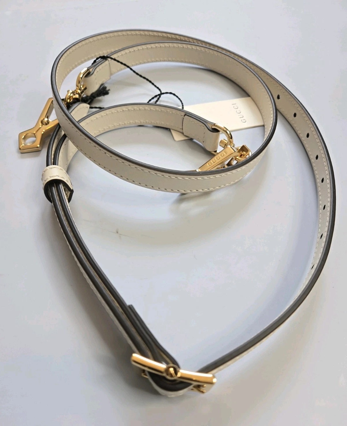 GUCCI WHITE LEATHER HANDBAG REPLACEMENT ADJUSTABLE STRAP w GOLD HARDWARE ITALY