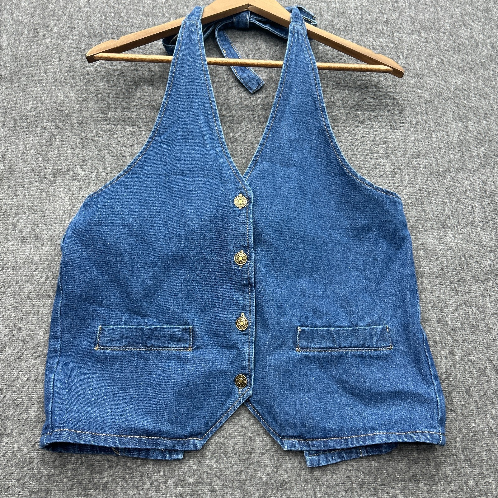 Lioness Denim Halter Vest Shirt Womens XXS Blue 100% Cotton Tie Western Cowgirl