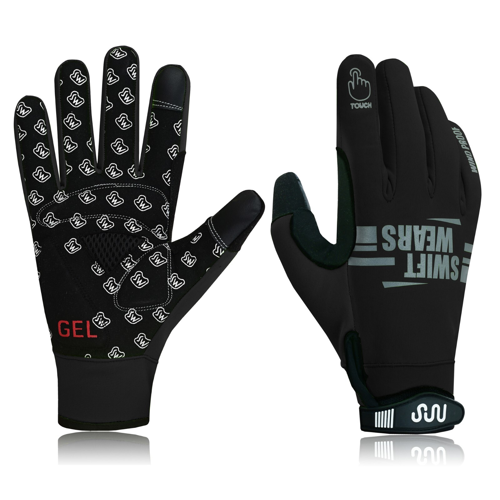 Swift Wears Cycling Gloves Windproof Gel Padded Touchscreen Full Finger Biking