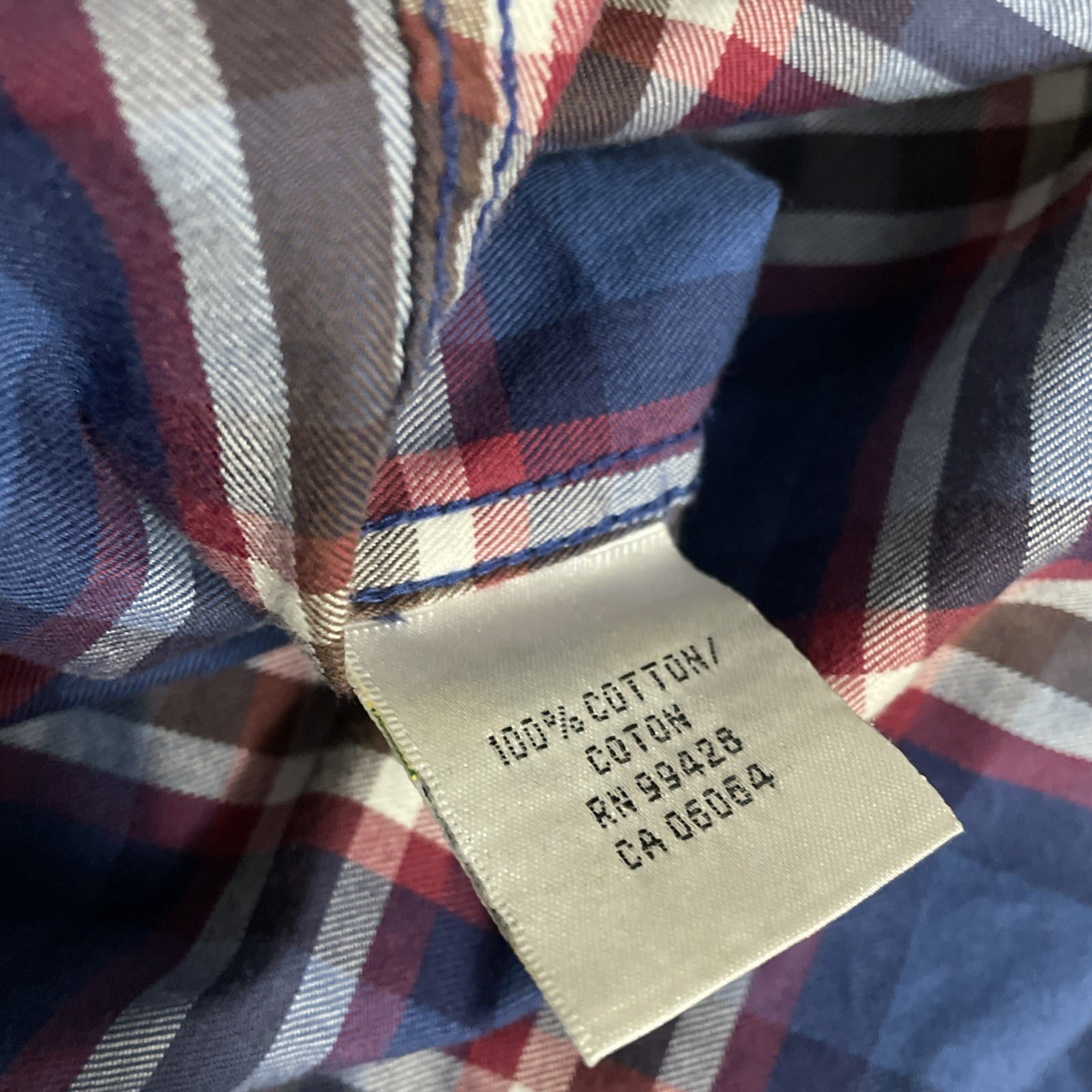 Bugatchi Uomo Shaped Fit Button Up XL Blue Red Plaid Double Pocket Shirt