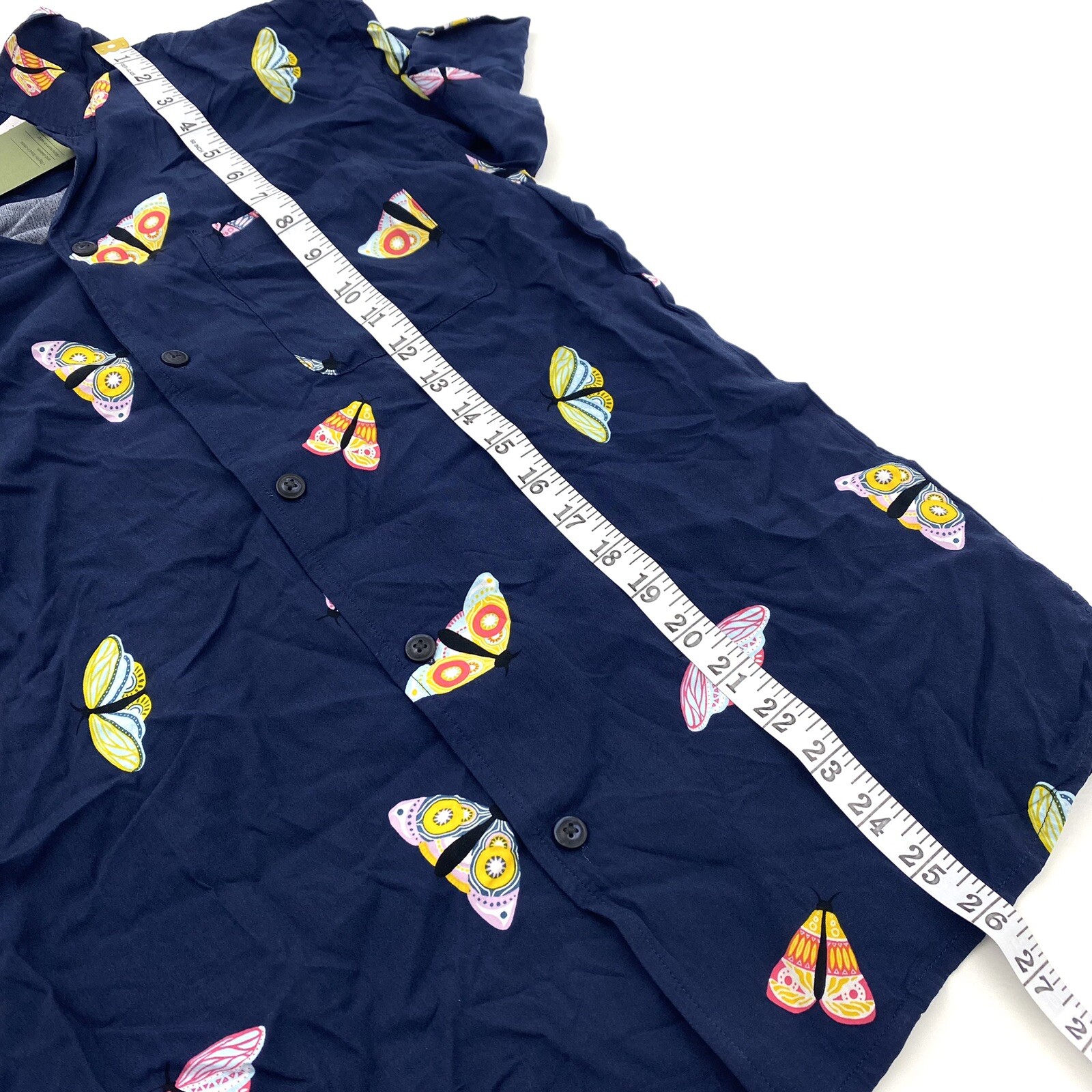 Goodfellow & Co. Mens Size S Short Sleeve Button Up Shirt Navy Butterfly