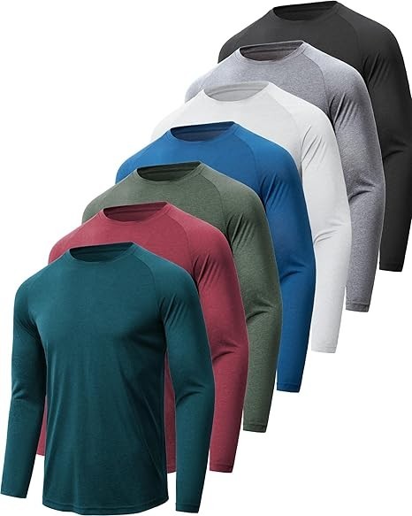 Men’s 7 Pack Long Sleeve Shirts UPF 50+ UV Sun Protection Quick Dry Size L