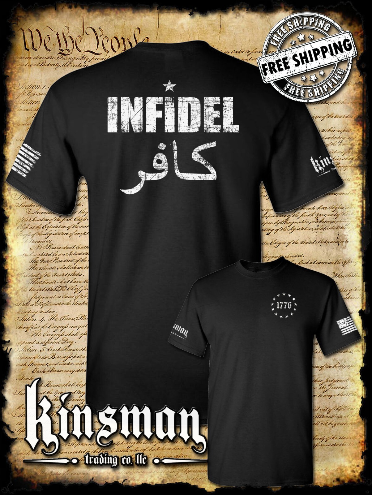 Infidel 2-Sided T-Shirt – USA Patriotic Freedom Military Proud Pro Gun Rights